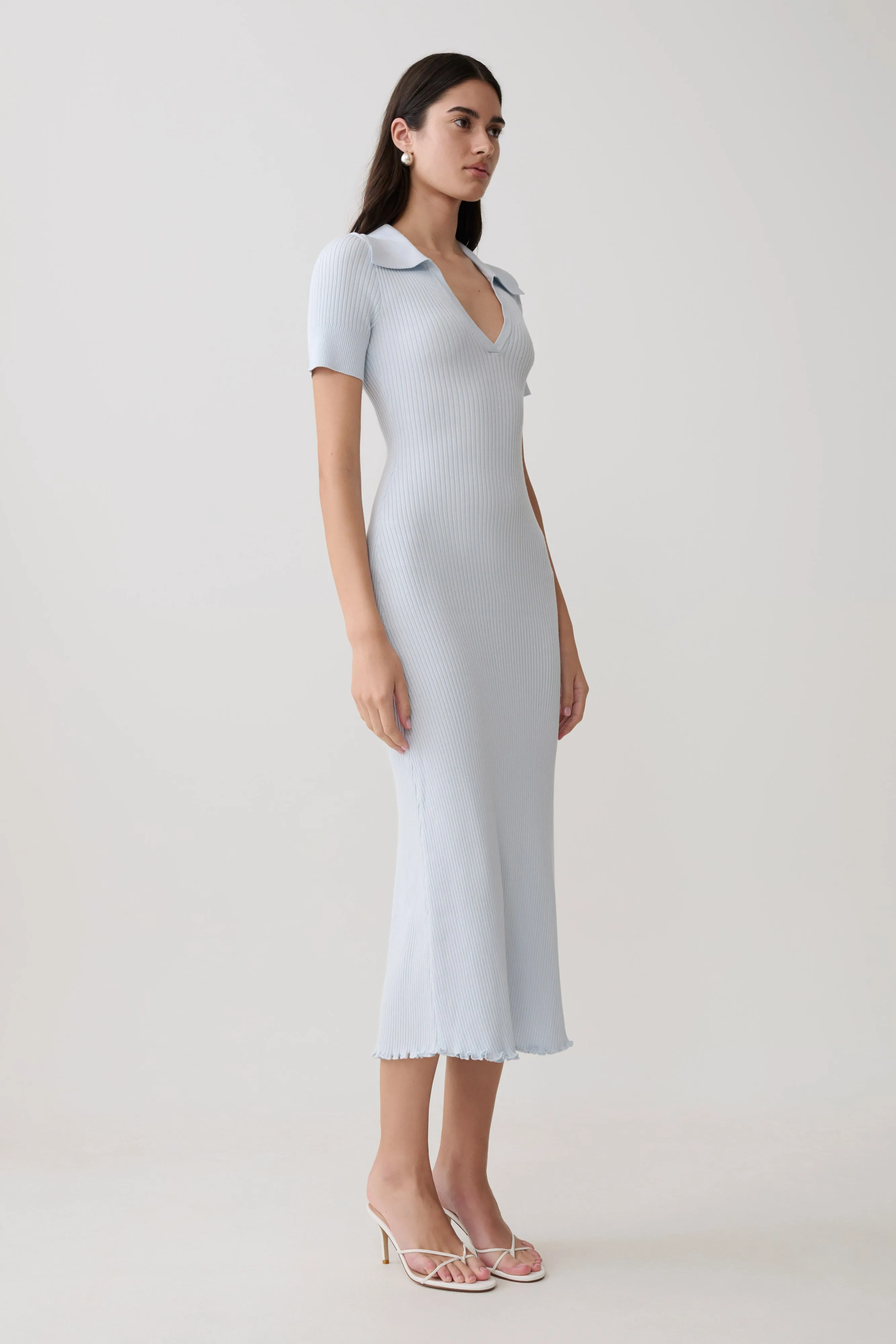 Nichelle Short Sleeve Collared Knit Midi Dress - Light Blue sold by Meshki product image thumbnail 4
