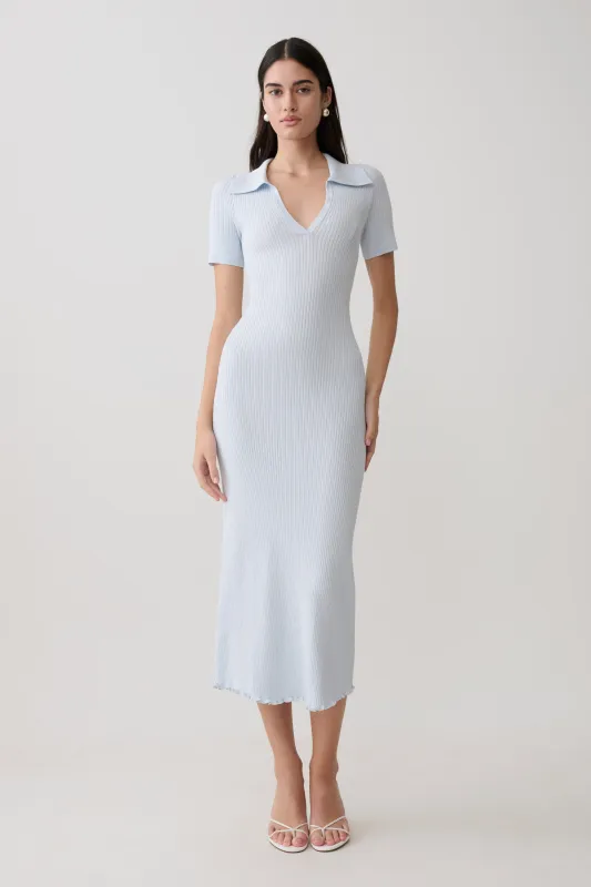 Nichelle Short Sleeve Collared Knit Midi Dress - Light Blue made by Meshki