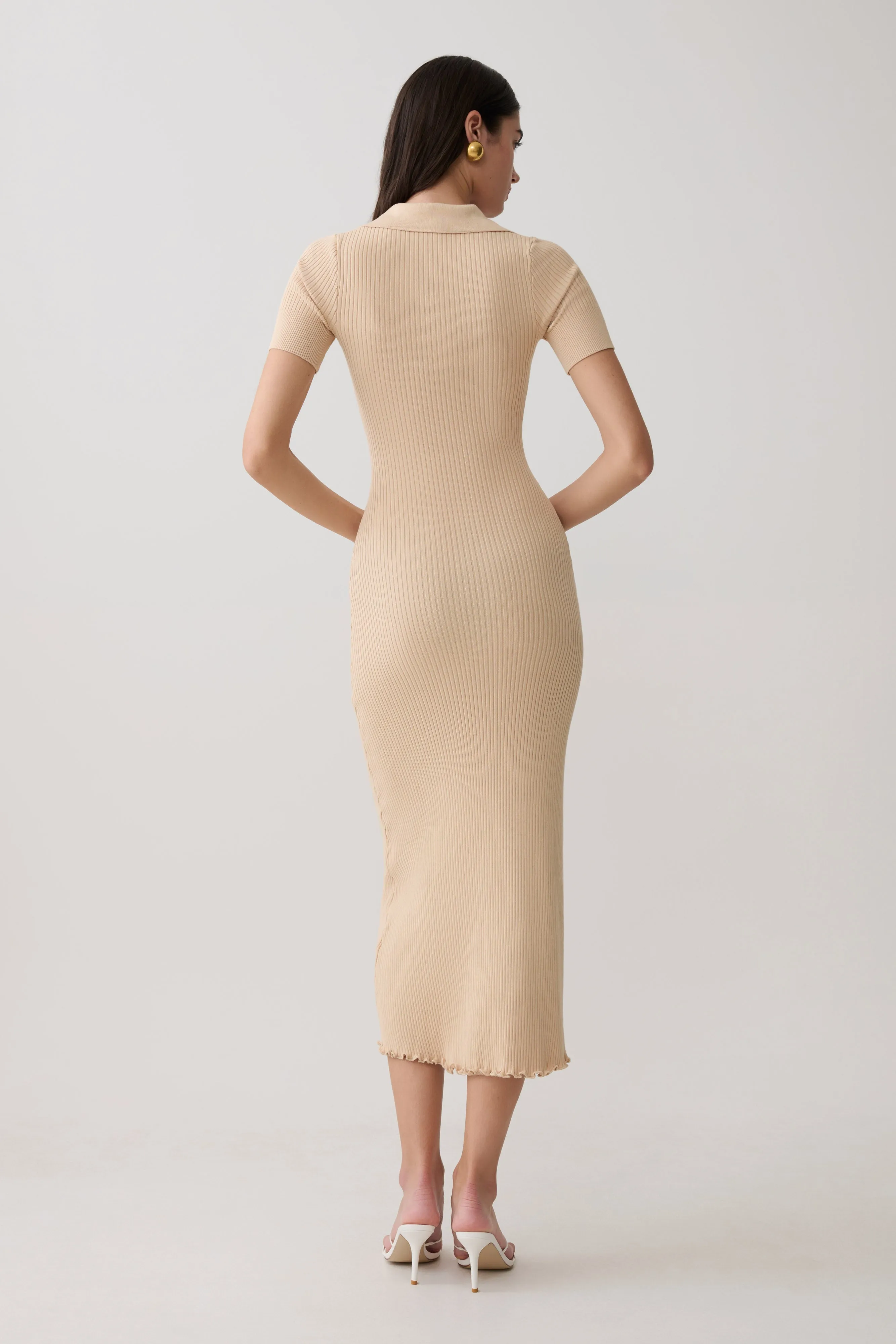 Nichelle Short Sleeve Collared Knit Midi Dress - Natural sold by Meshki product image thumbnail 2