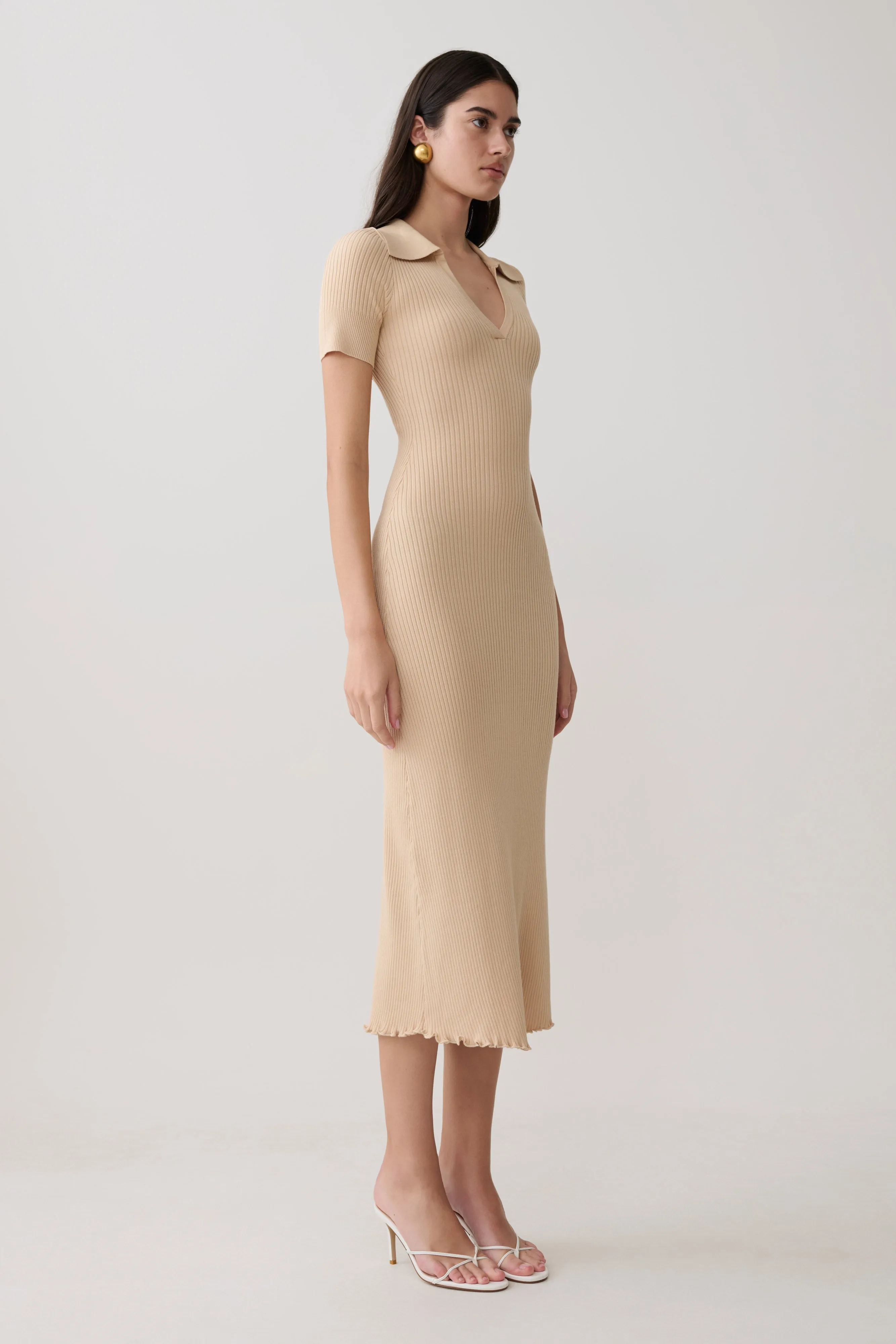 Nichelle Short Sleeve Collared Knit Midi Dress - Natural sold by Meshki product image thumbnail 4