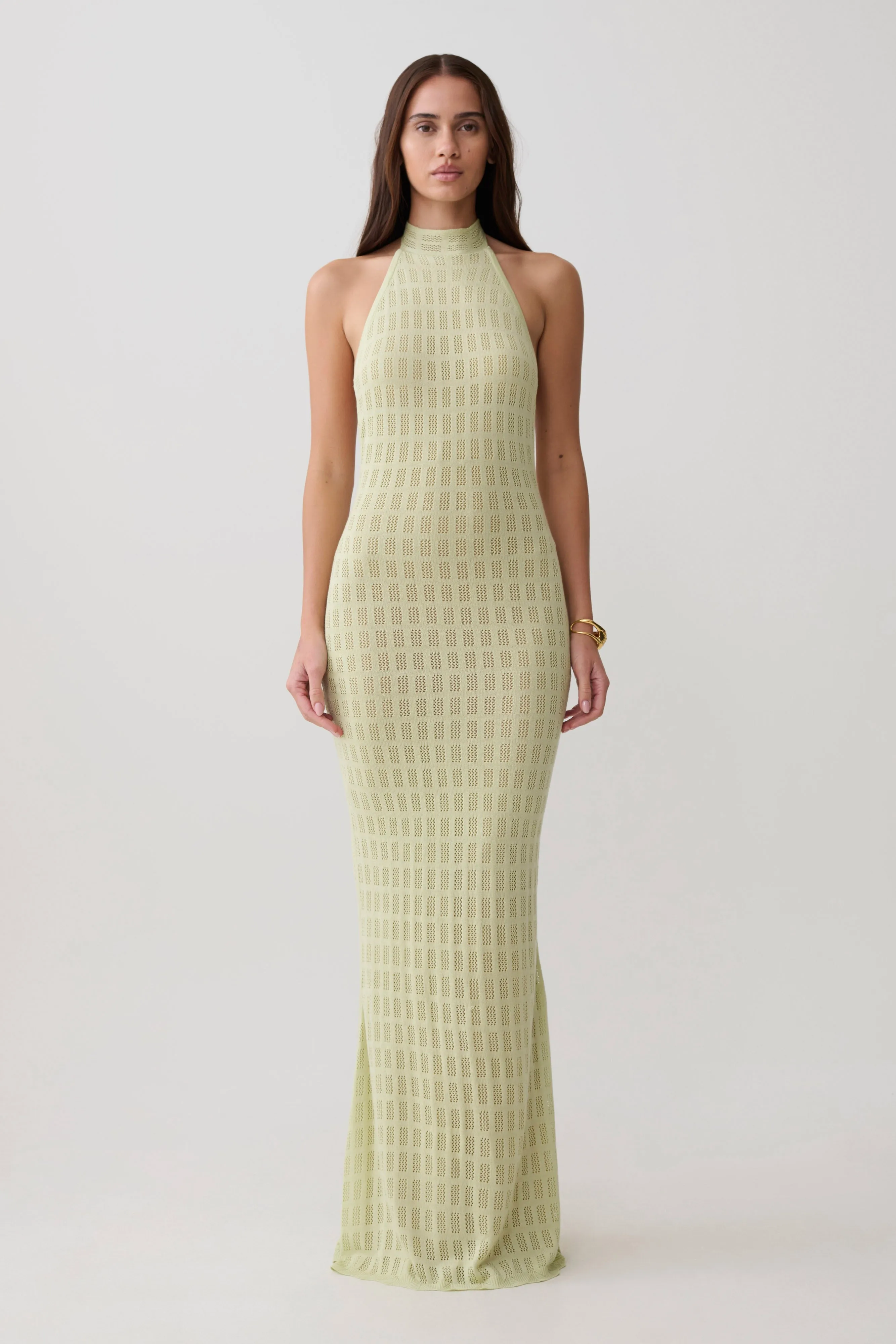 Hayley Halter Knit Maxi Dress - Seafoam sold by Meshki