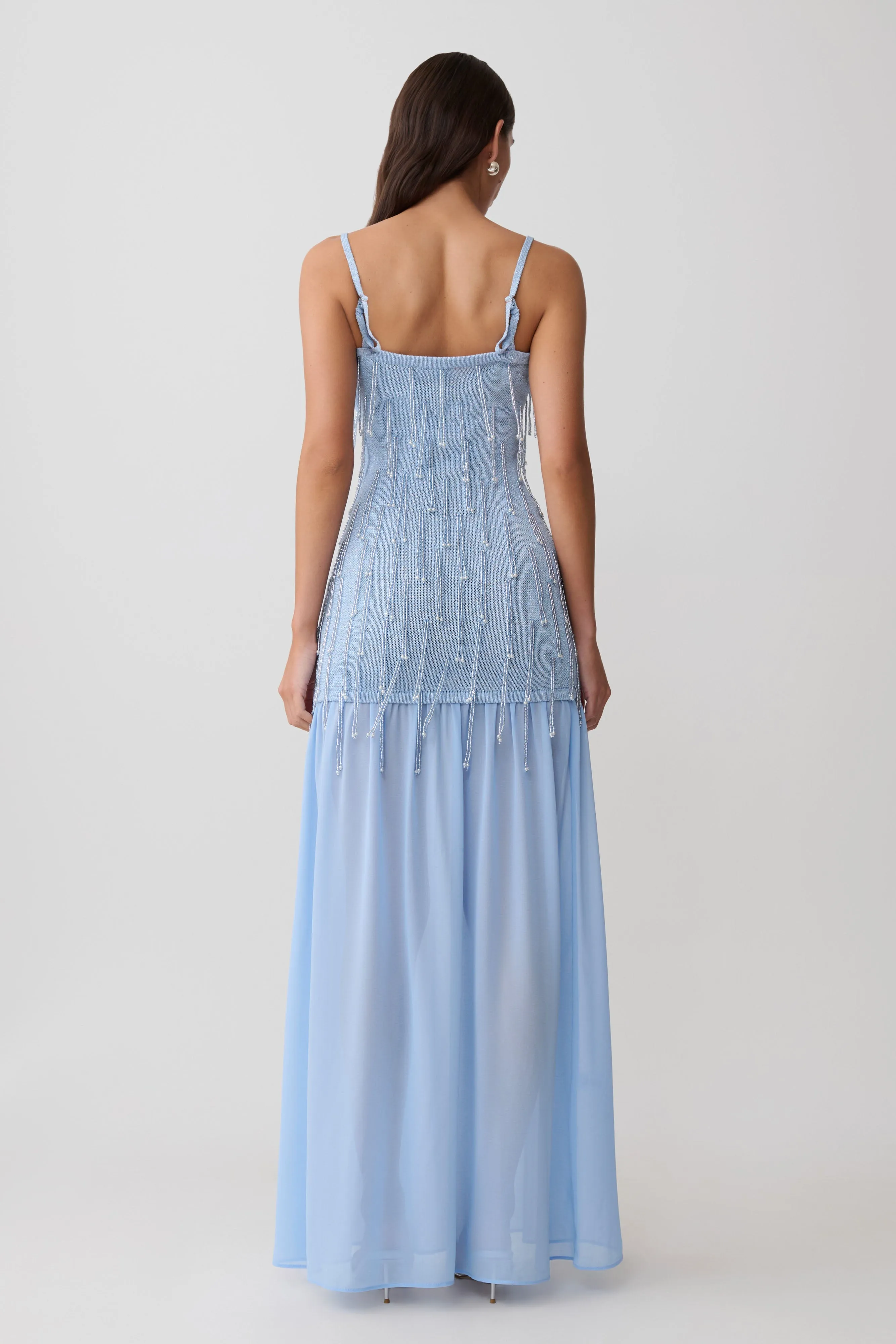 Belinda Beaded Knit & Chiffon Maxi Dress - Light Blue sold by Meshki product image thumbnail 2