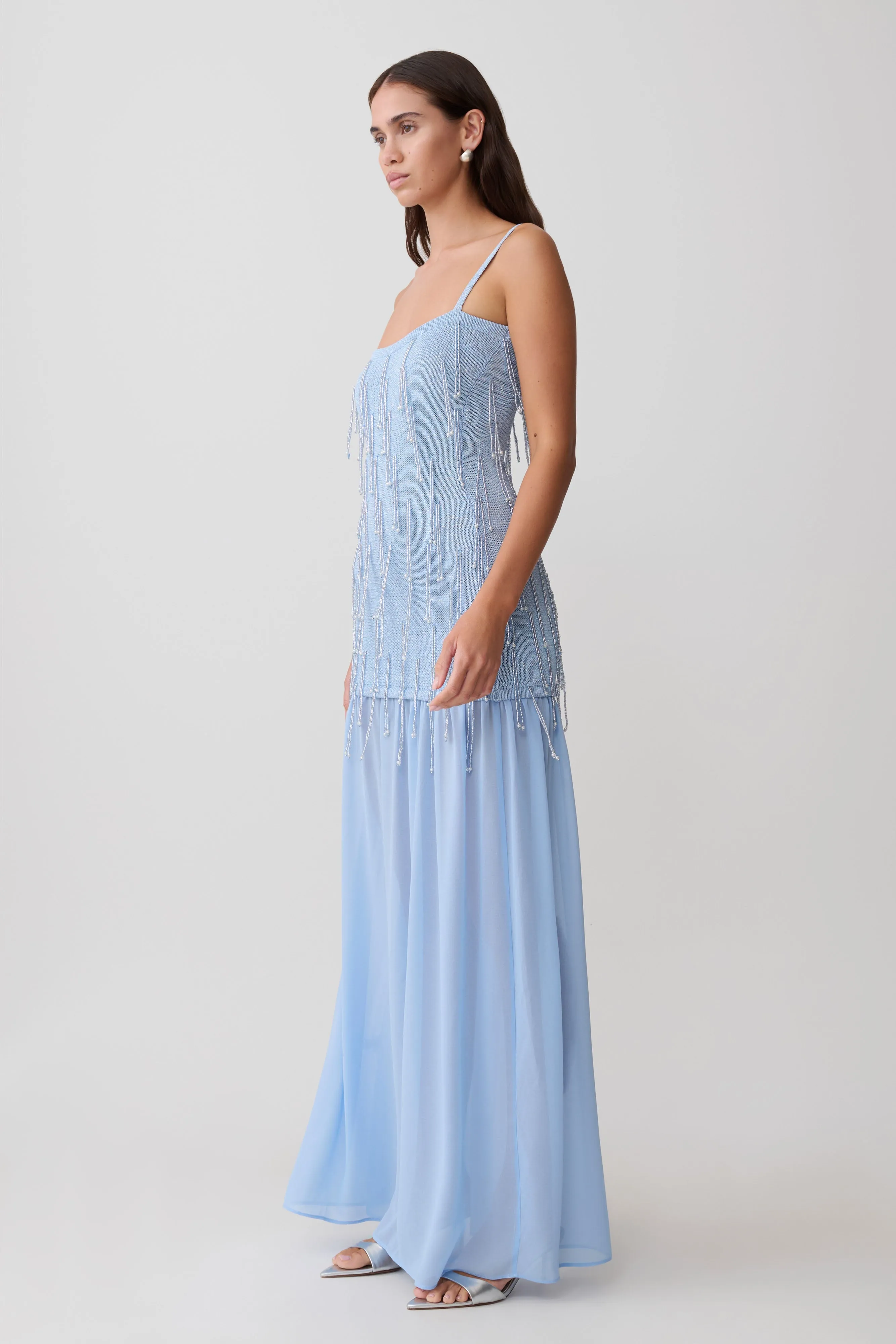 Belinda Beaded Knit & Chiffon Maxi Dress - Light Blue sold by Meshki product image thumbnail 4