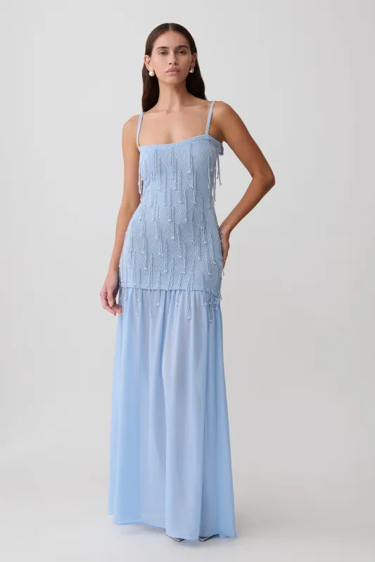 Belinda Beaded Knit & Chiffon Maxi Dress - Light Blue made by Meshki