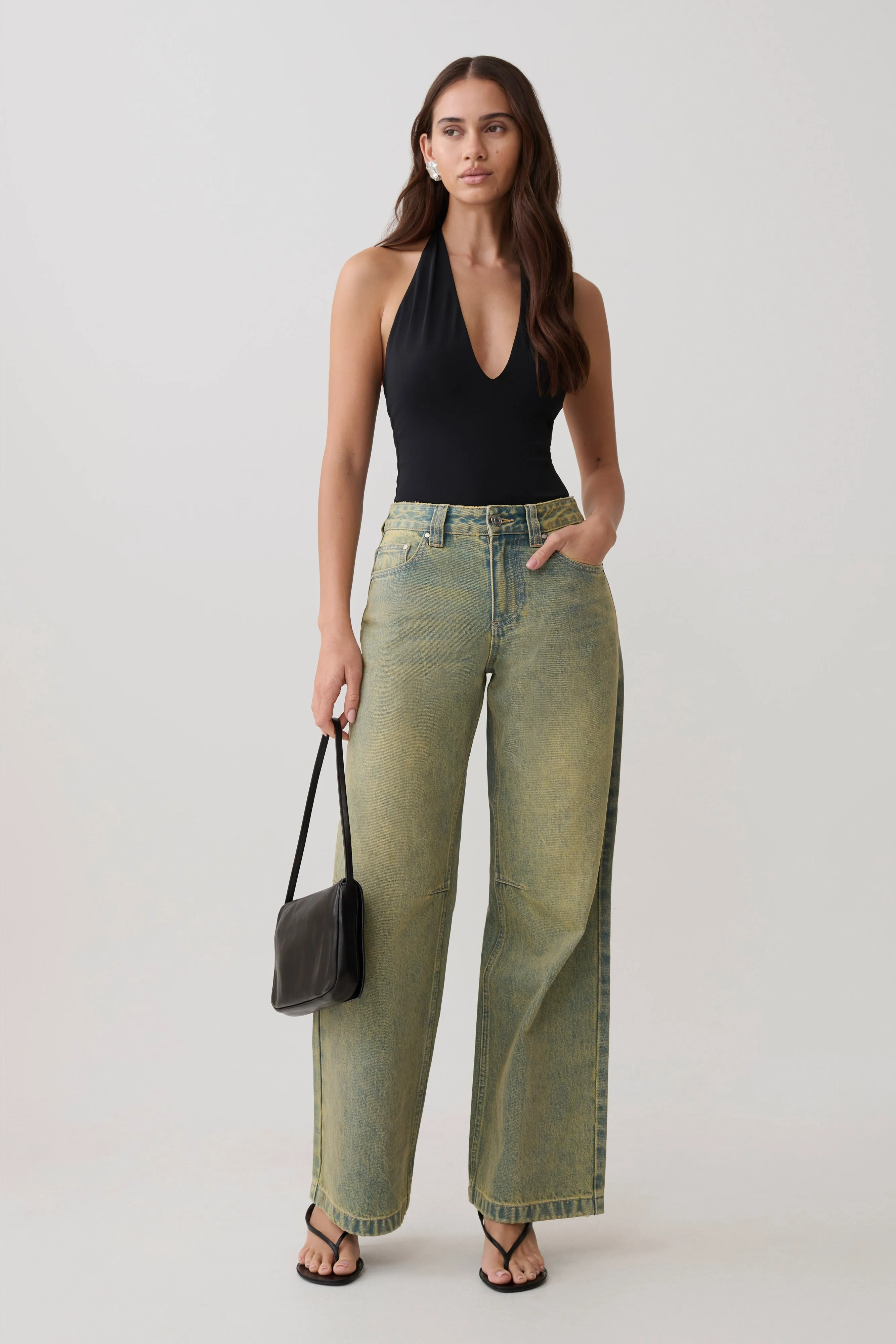 Joey Mid Rise Wide Leg Jeans - Green Wash sold by Meshki product image thumbnail 5