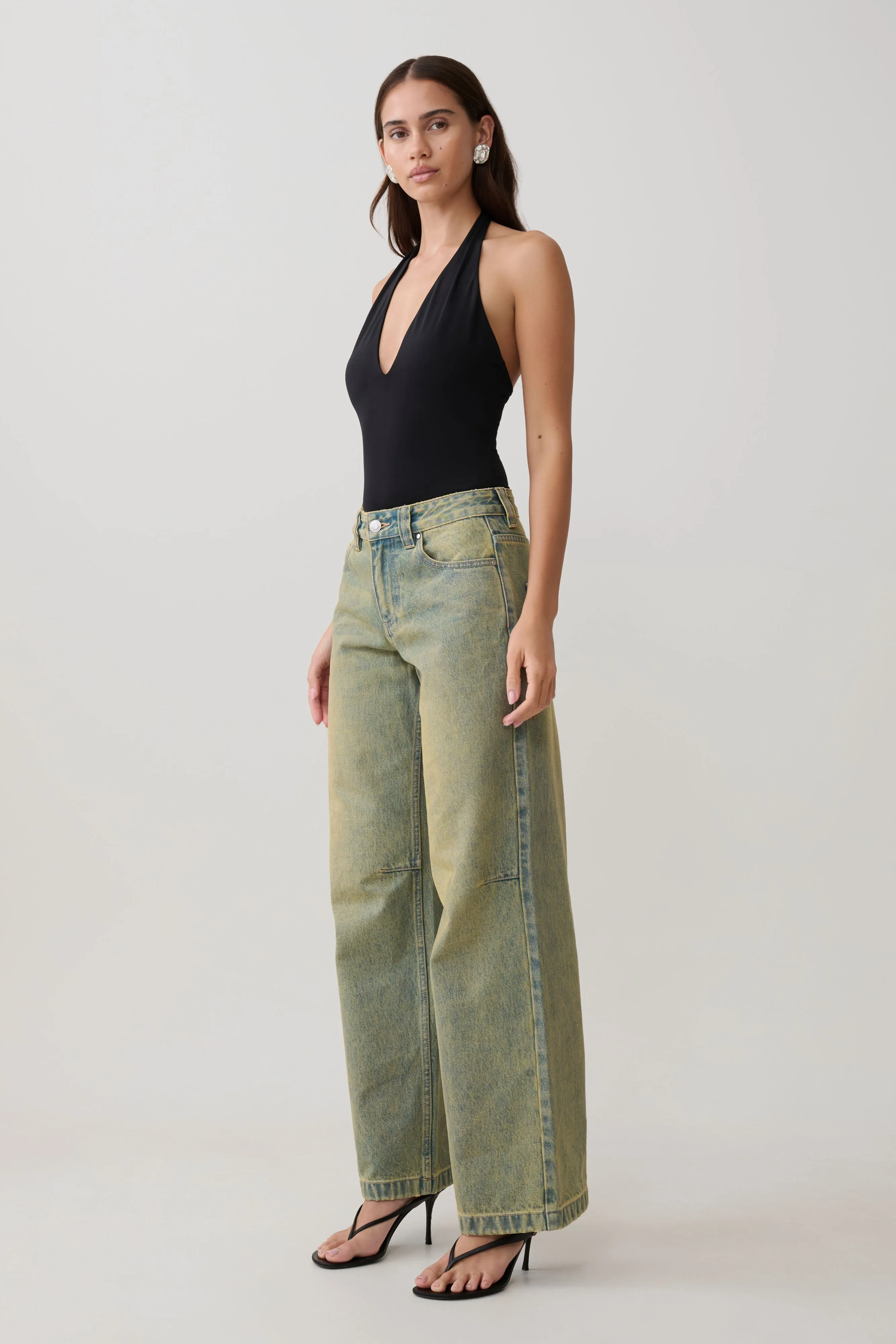 Joey Mid Rise Wide Leg Jeans - Green Wash sold by Meshki product image thumbnail 3