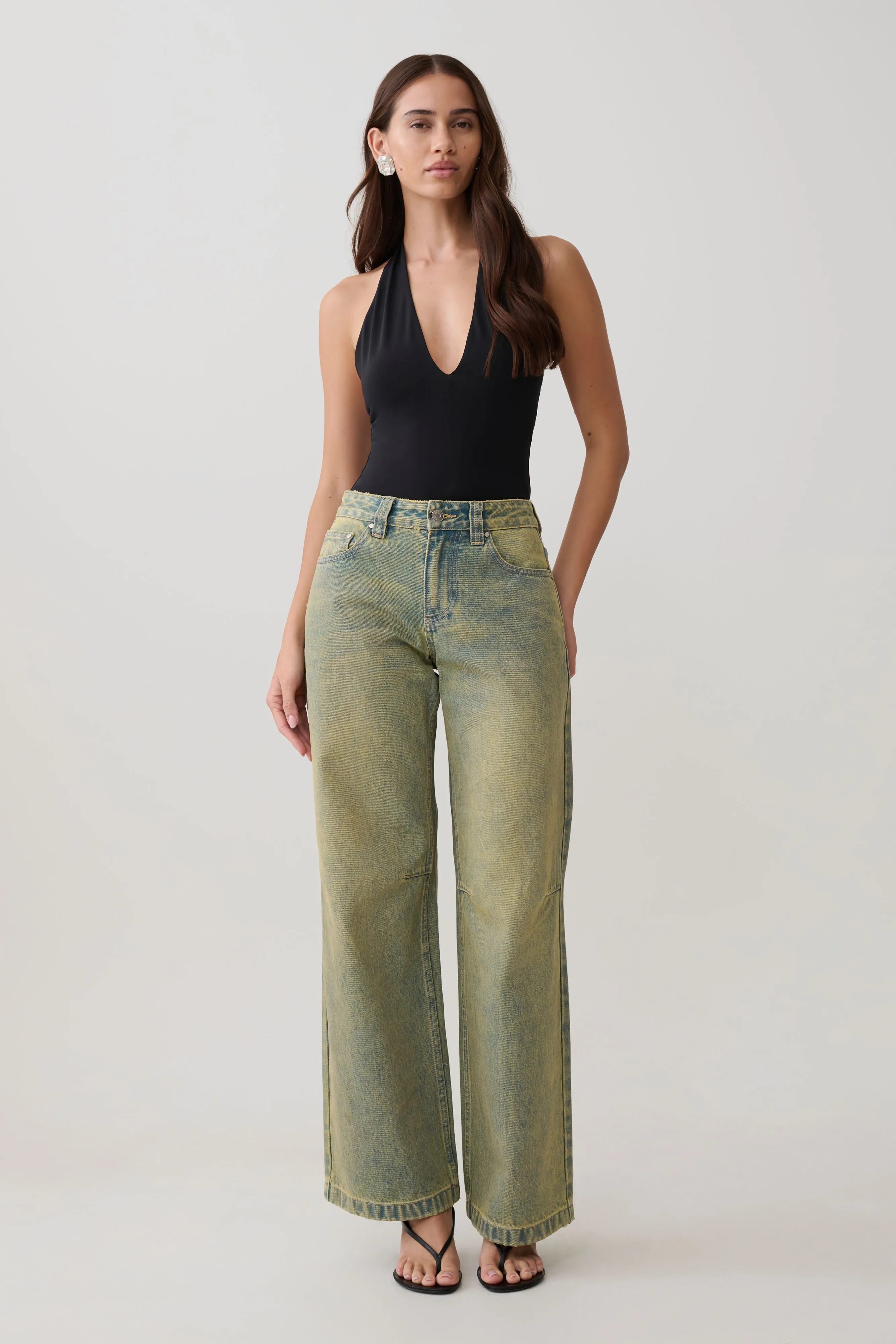 Joey Mid Rise Wide Leg Jeans - Green Wash sold by Meshki product image thumbnail 4