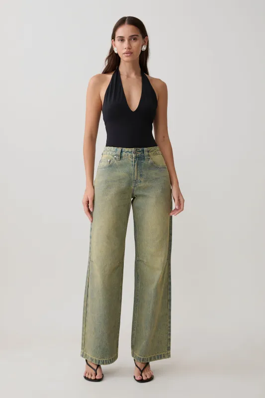 Joey Mid Rise Wide Leg Jeans - Green Wash made by Meshki