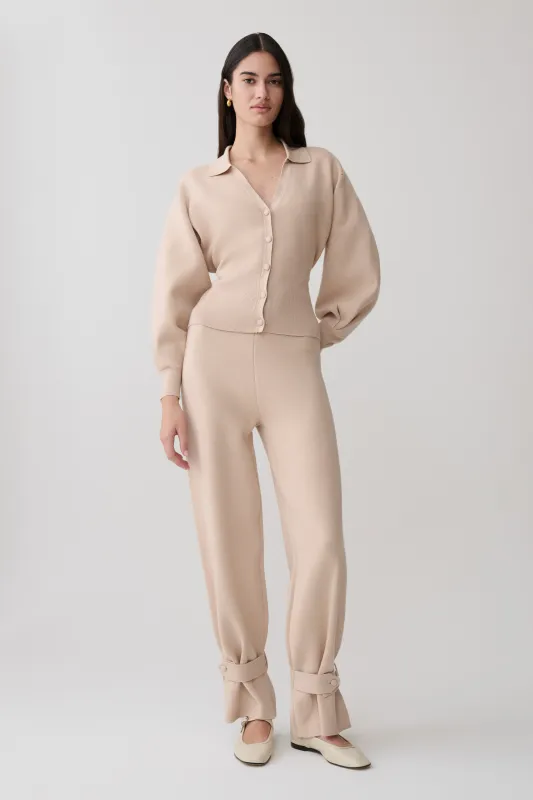 Blaine Knit Cuffed Wide Leg Pants - Oat Marle made by Meshki
