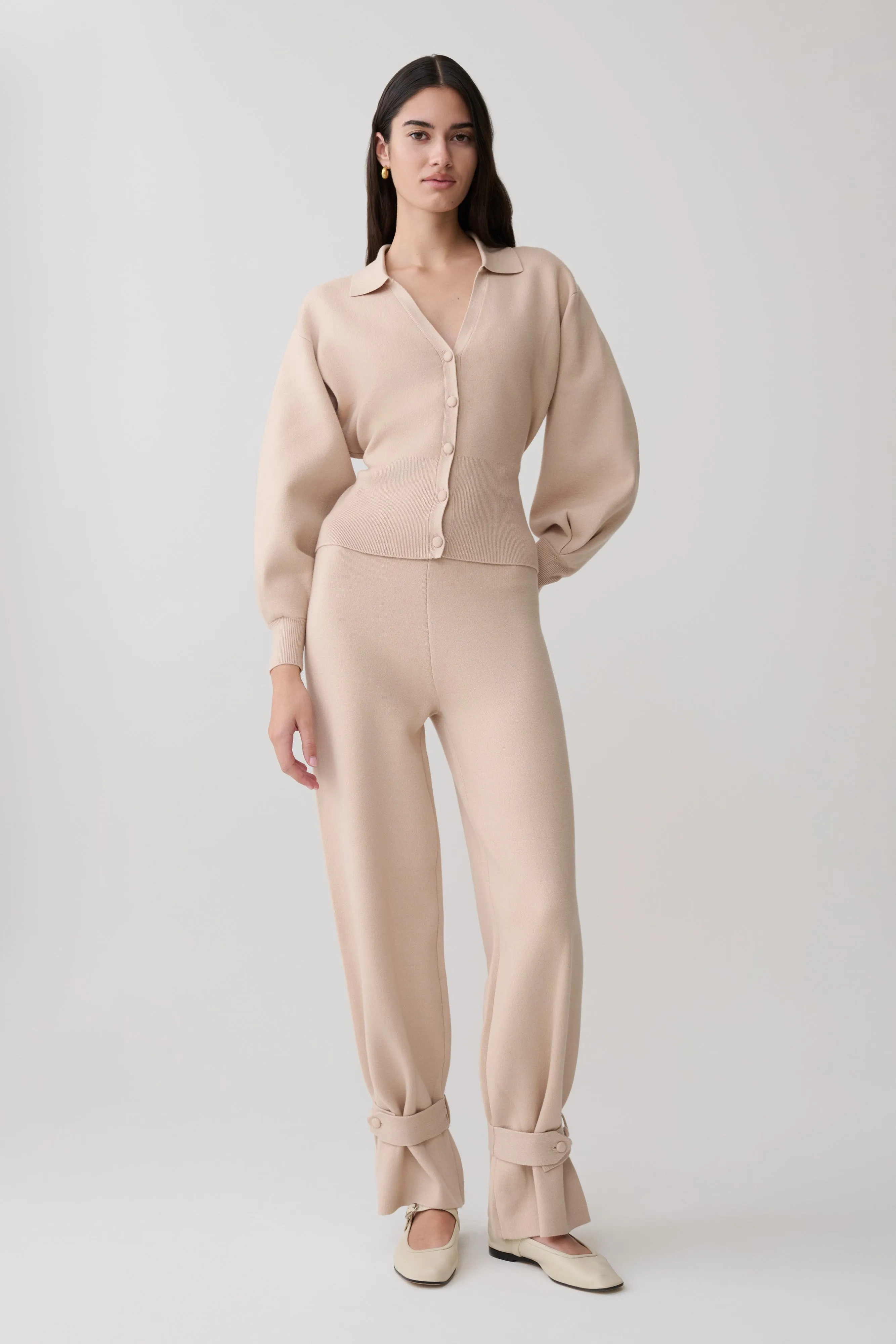 Blaine Knit Cuffed Wide Leg Pants - Oat Marle sold by Meshki