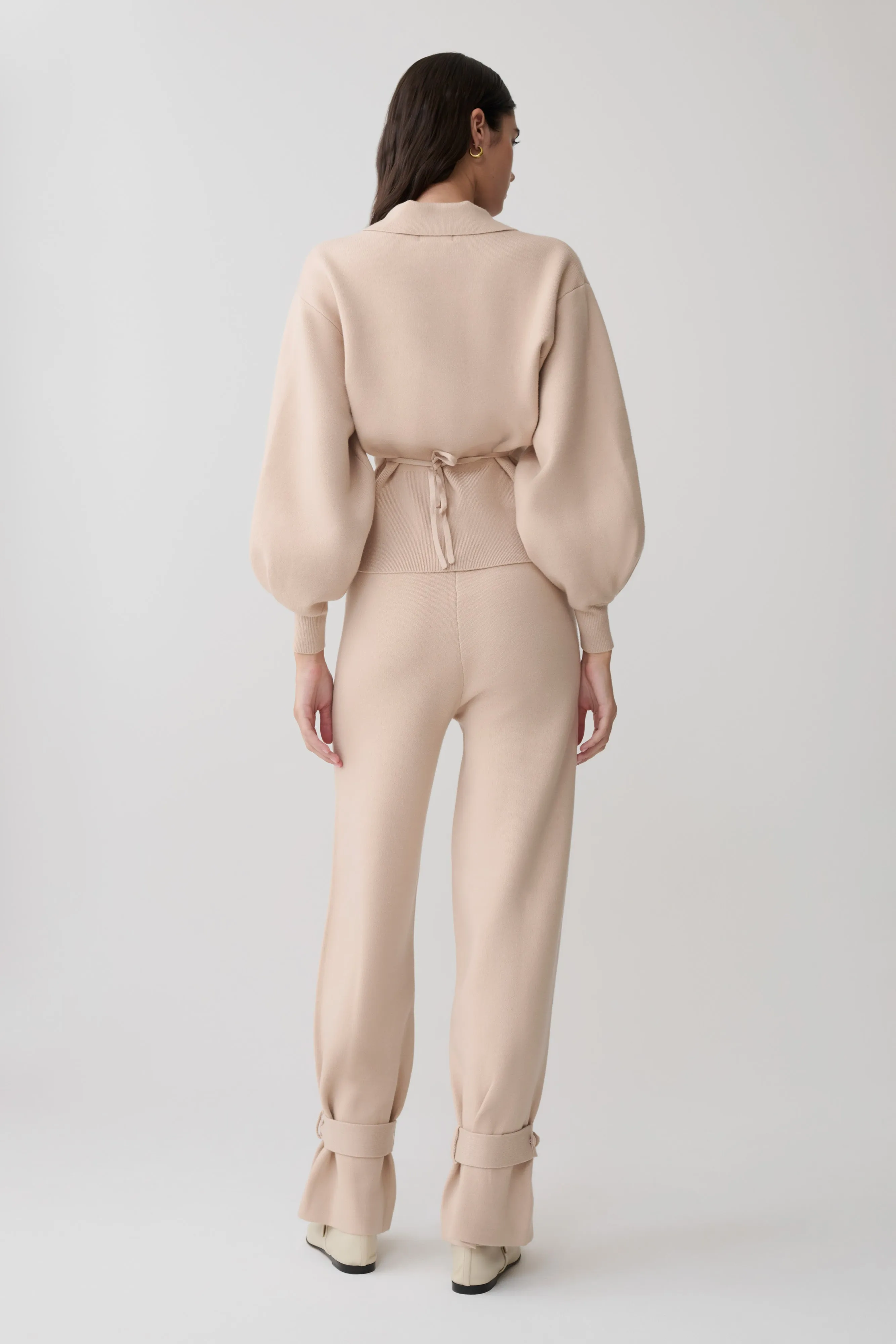 Blaine Knit Cuffed Wide Leg Pants - Oat Marle sold by Meshki product image thumbnail 2