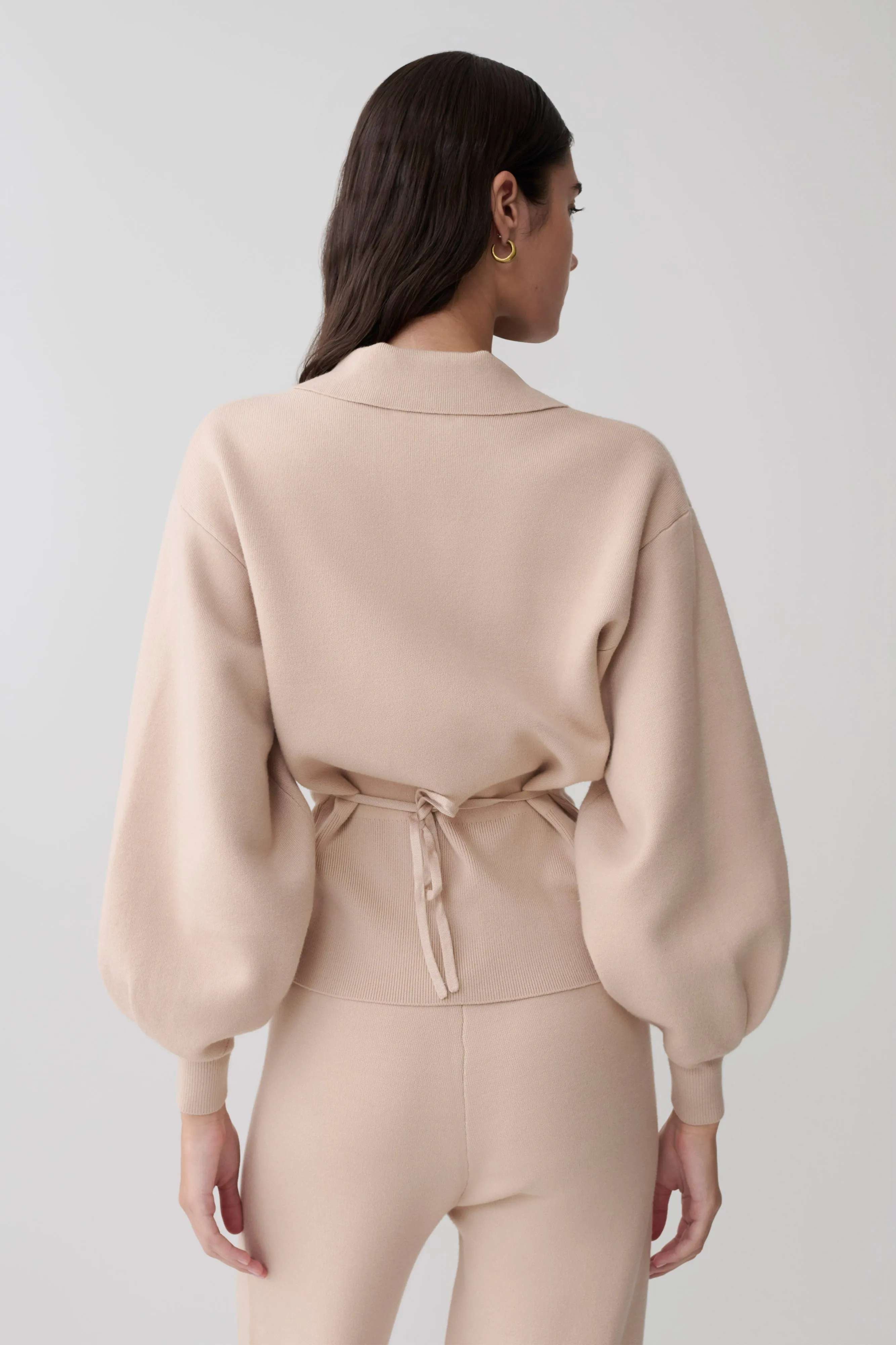 Blaine Knit Blouson Sleeve Cardigan - Oat Marle sold by Meshki product image thumbnail 2