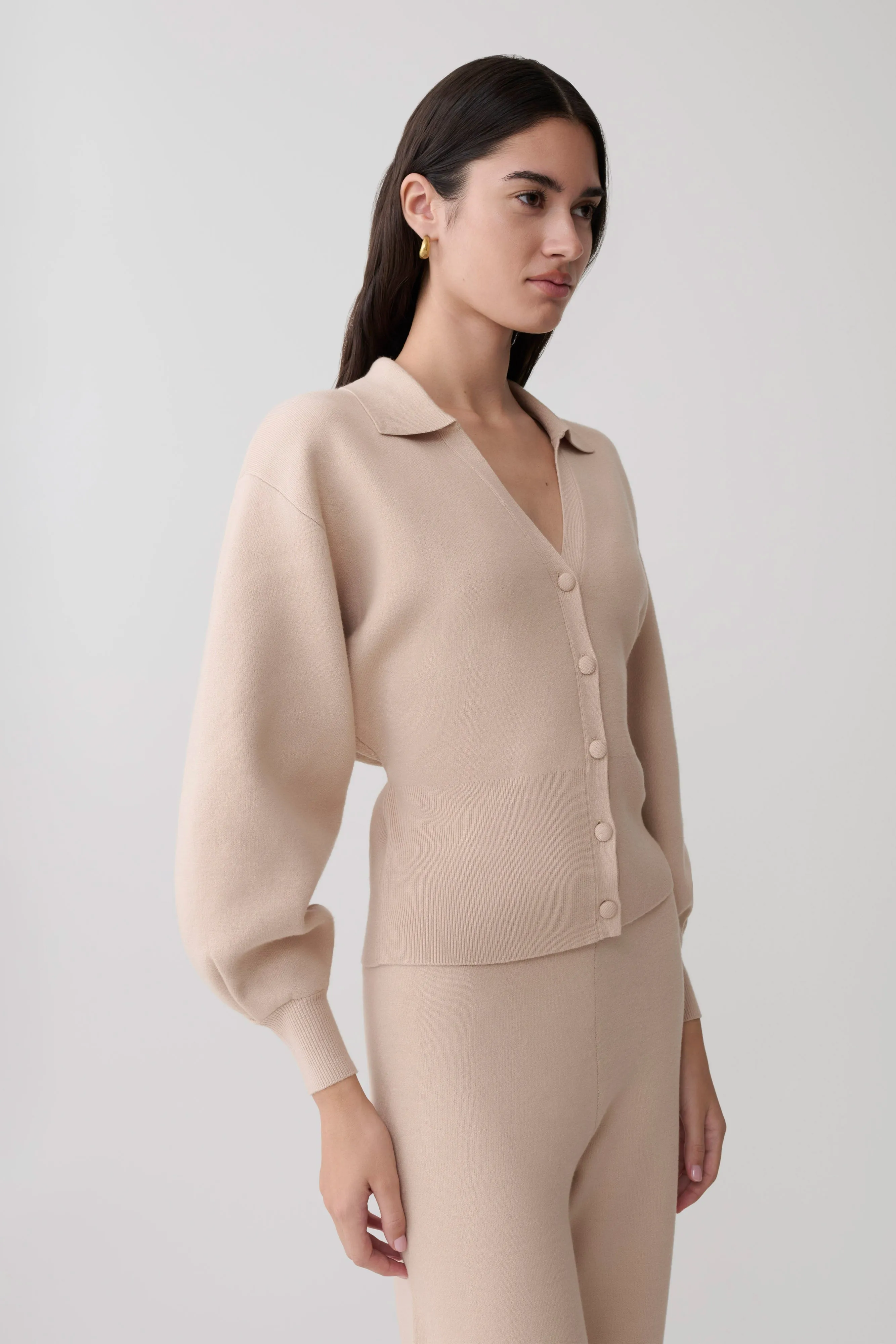 Blaine Knit Blouson Sleeve Cardigan - Oat Marle sold by Meshki product image thumbnail 3