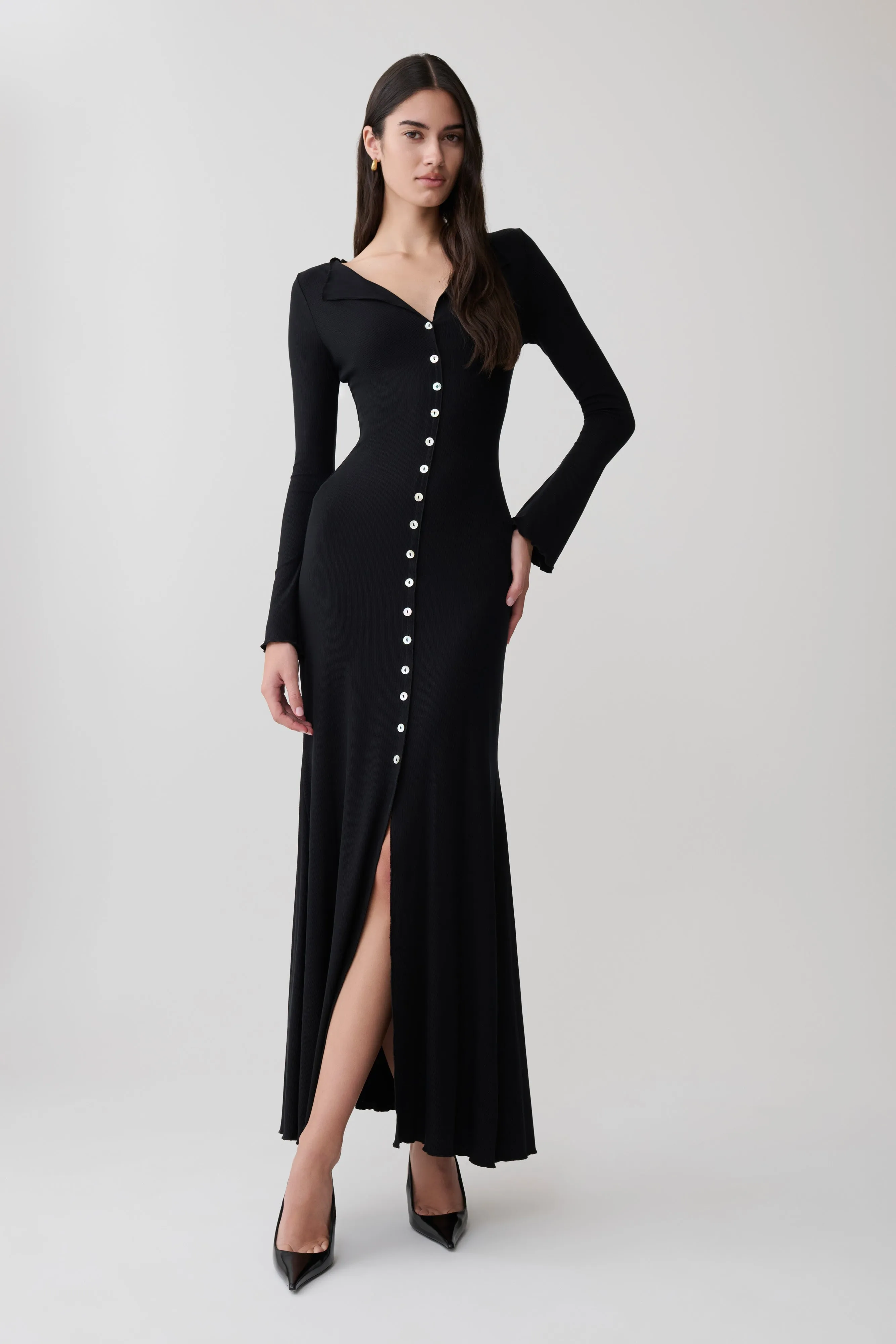 Tanya Buttoned Long Sleeve Maxi Dress - Black sold by Meshki product image thumbnail 3