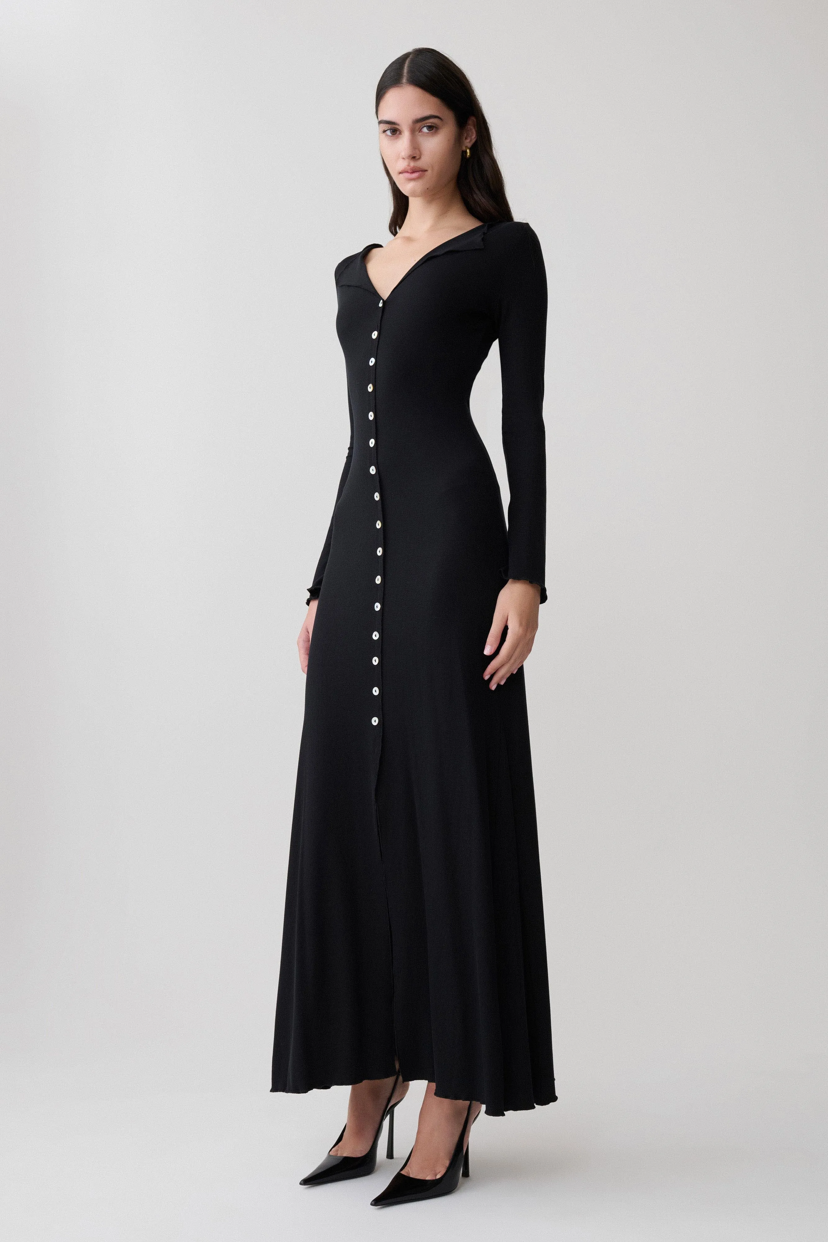 Tanya Buttoned Long Sleeve Maxi Dress - Black sold by Meshki product image thumbnail 4