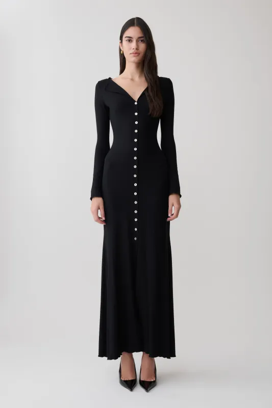 Tanya Buttoned Long Sleeve Maxi Dress - Black made by Meshki