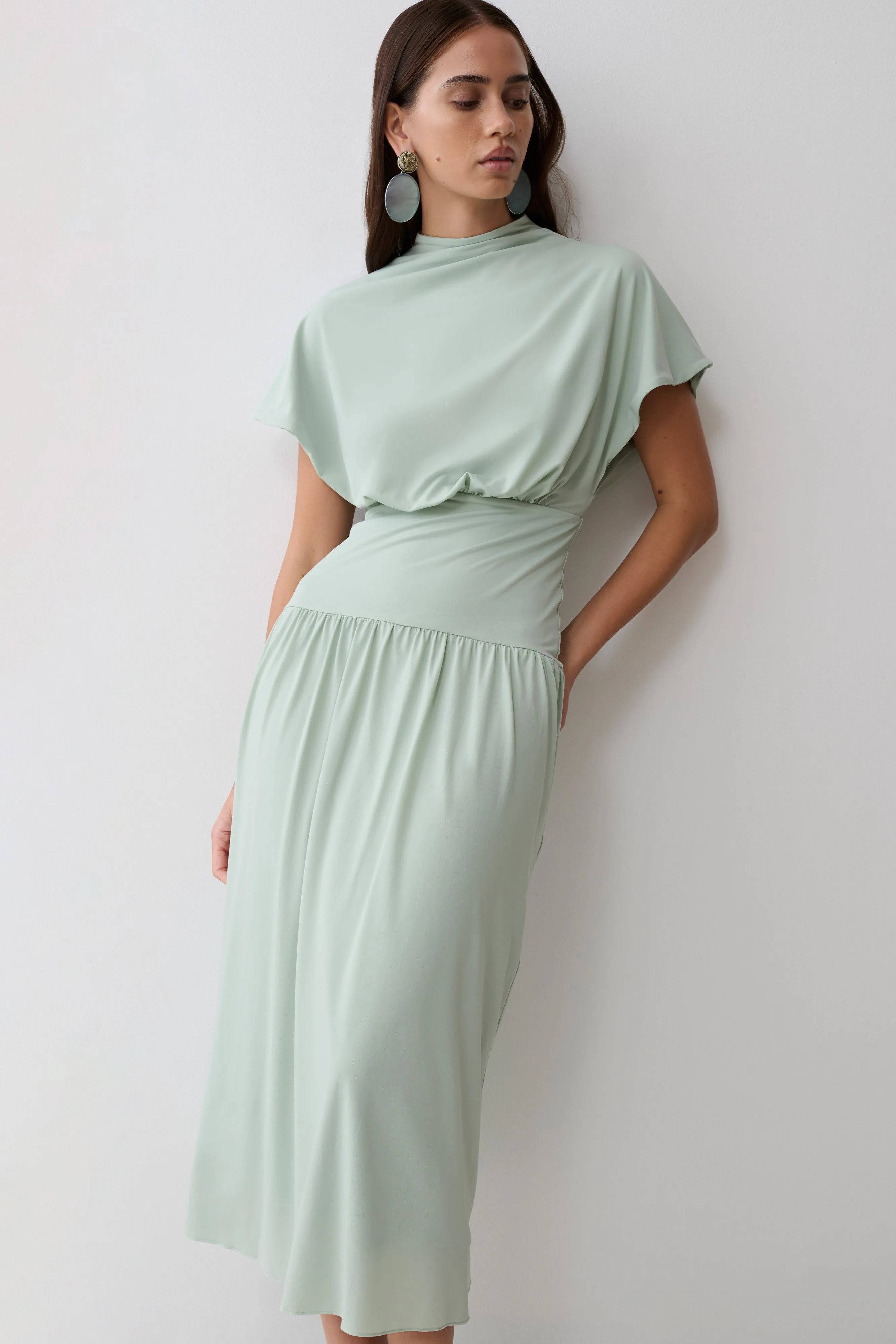 Ailla High Neck Cowl Midi Dress - Aqua Grey sold by Meshki product image thumbnail 3