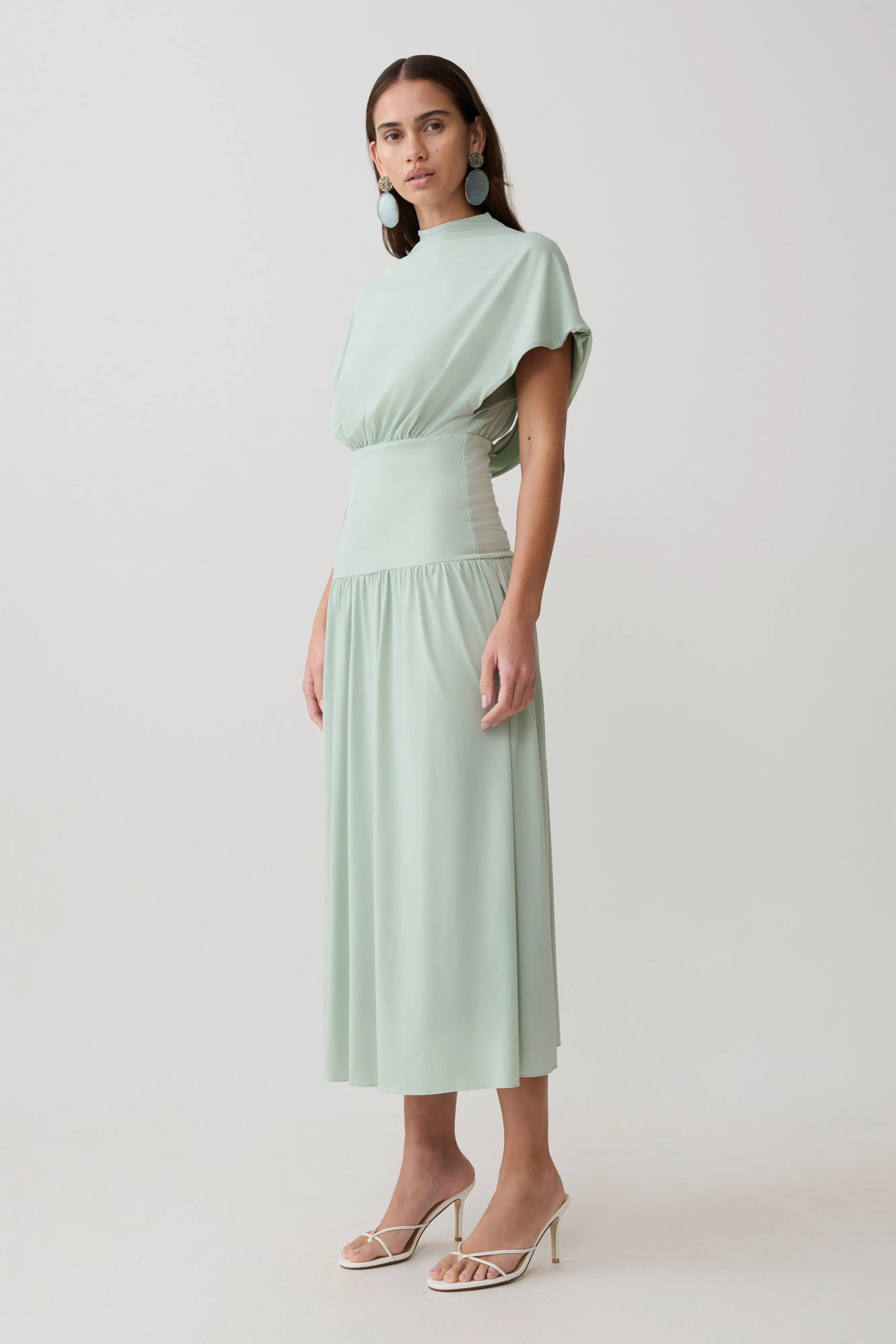 Ailla High Neck Cowl Midi Dress - Aqua Grey sold by Meshki product image thumbnail 4