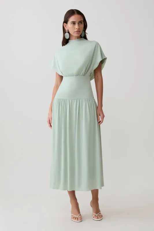 Ailla High Neck Cowl Midi Dress - Aqua Grey made by Meshki