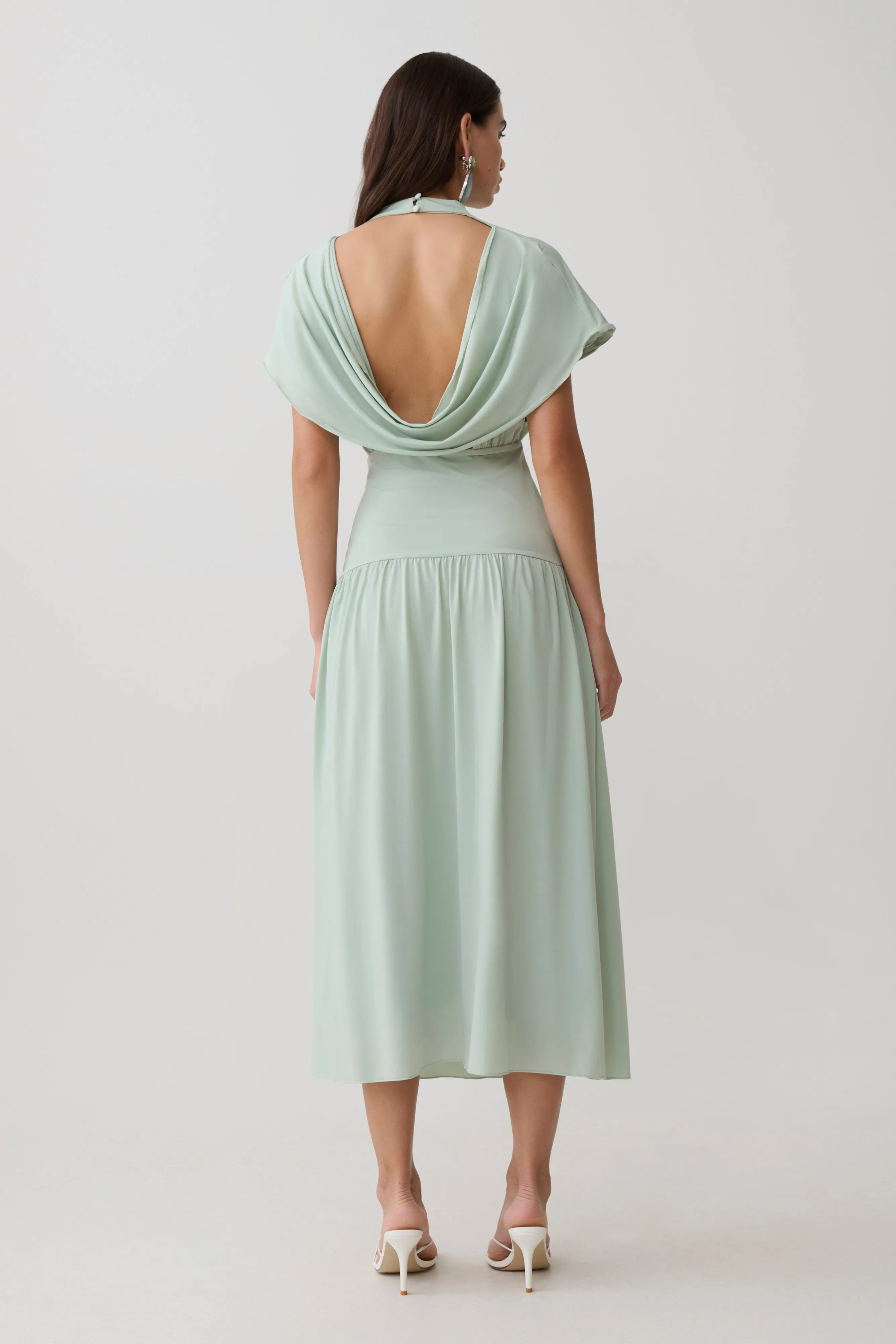 Ailla High Neck Cowl Midi Dress - Aqua Grey sold by Meshki product image thumbnail 2