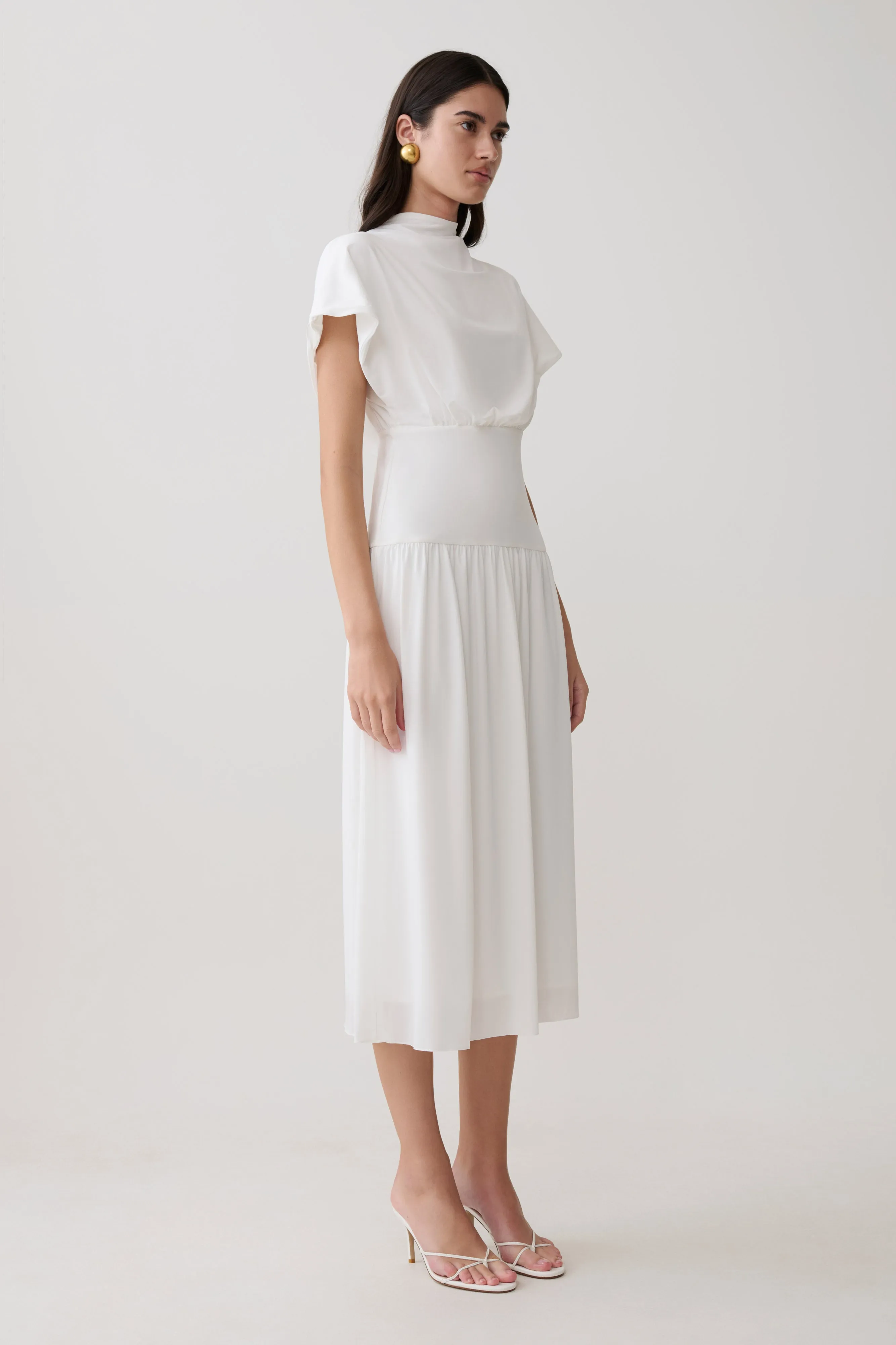 Ailla High Neck Cowl Midi Dress - White sold by Meshki product image thumbnail 3