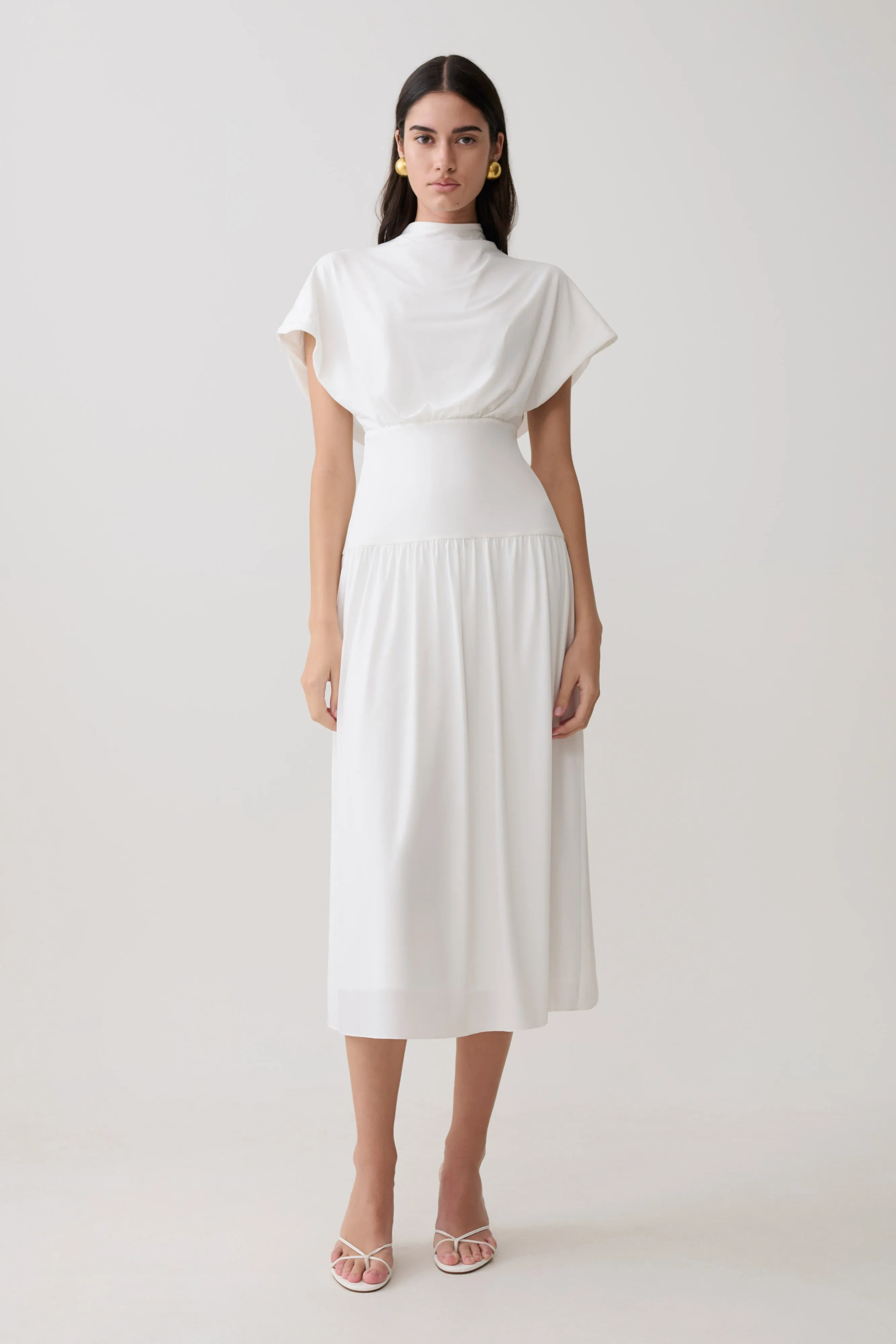 Ailla High Neck Cowl Midi Dress - White sold by Meshki product image thumbnail 4
