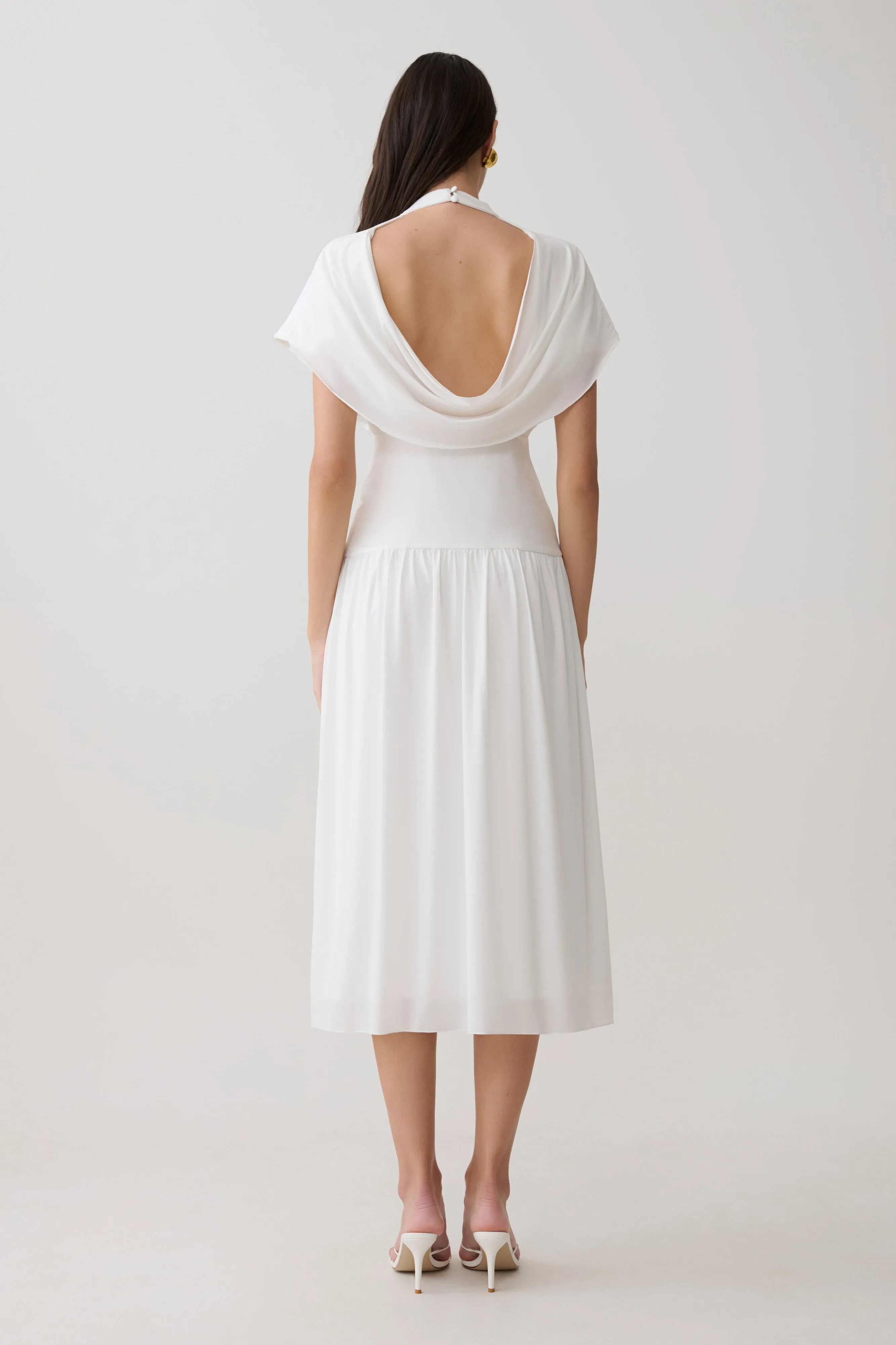 Ailla High Neck Cowl Midi Dress - White sold by Meshki product image thumbnail 2