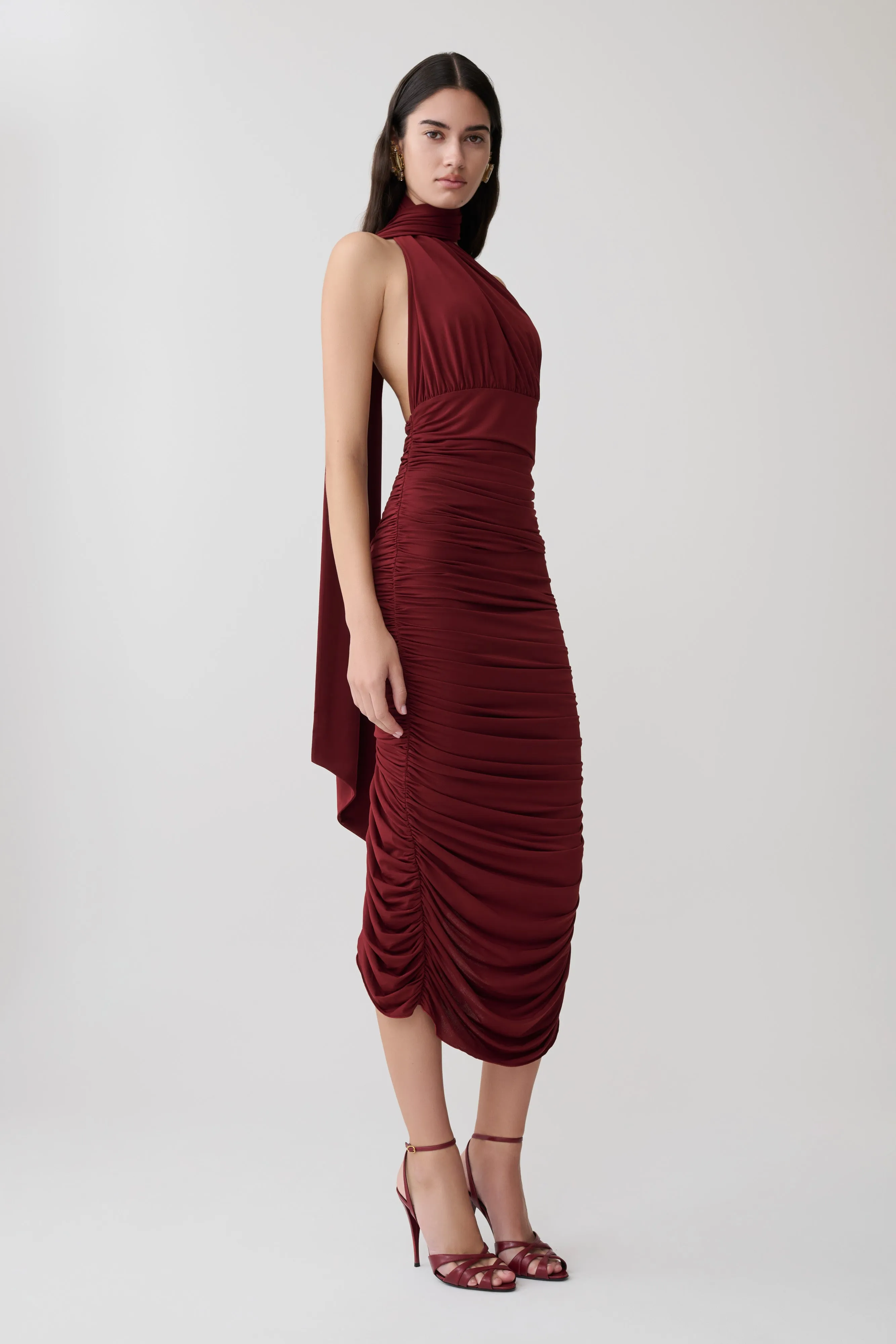 Giannie Draped Midi Dress - Merlot sold by Meshki product image thumbnail 4