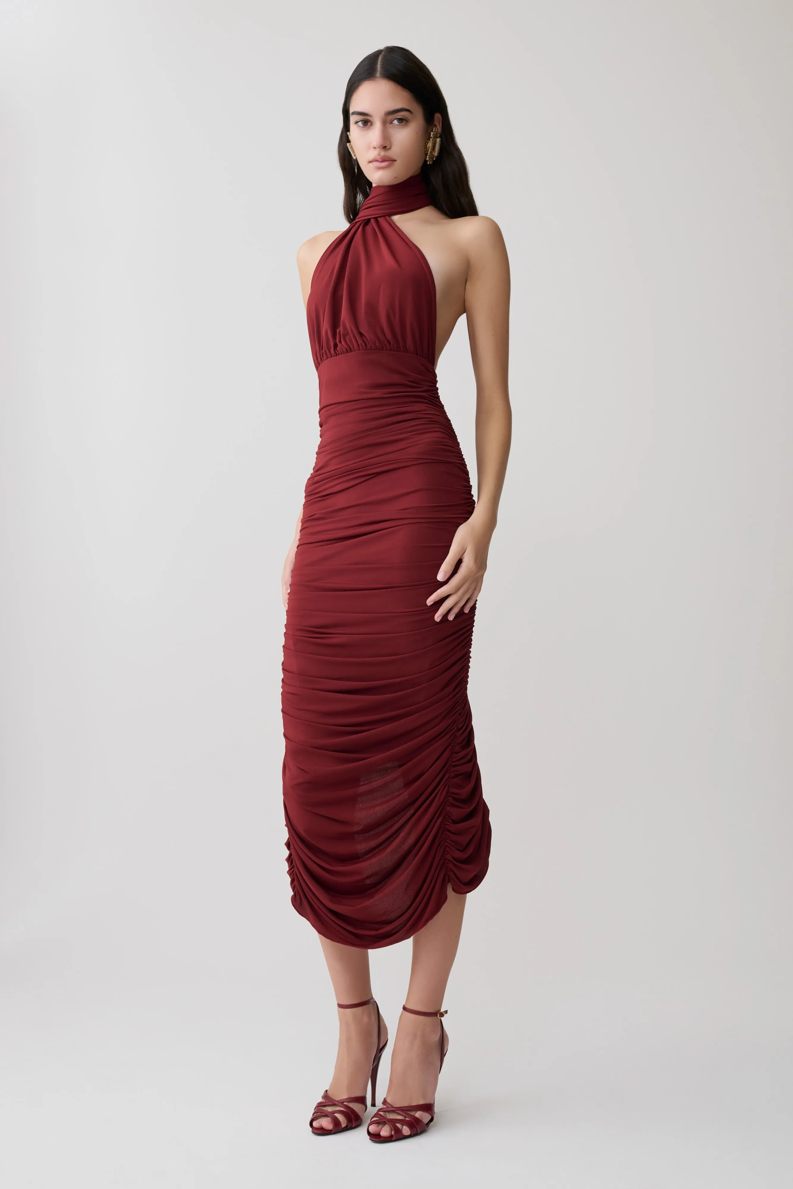 Giannie Draped Midi Dress - Merlot sold by Meshki product image thumbnail 5