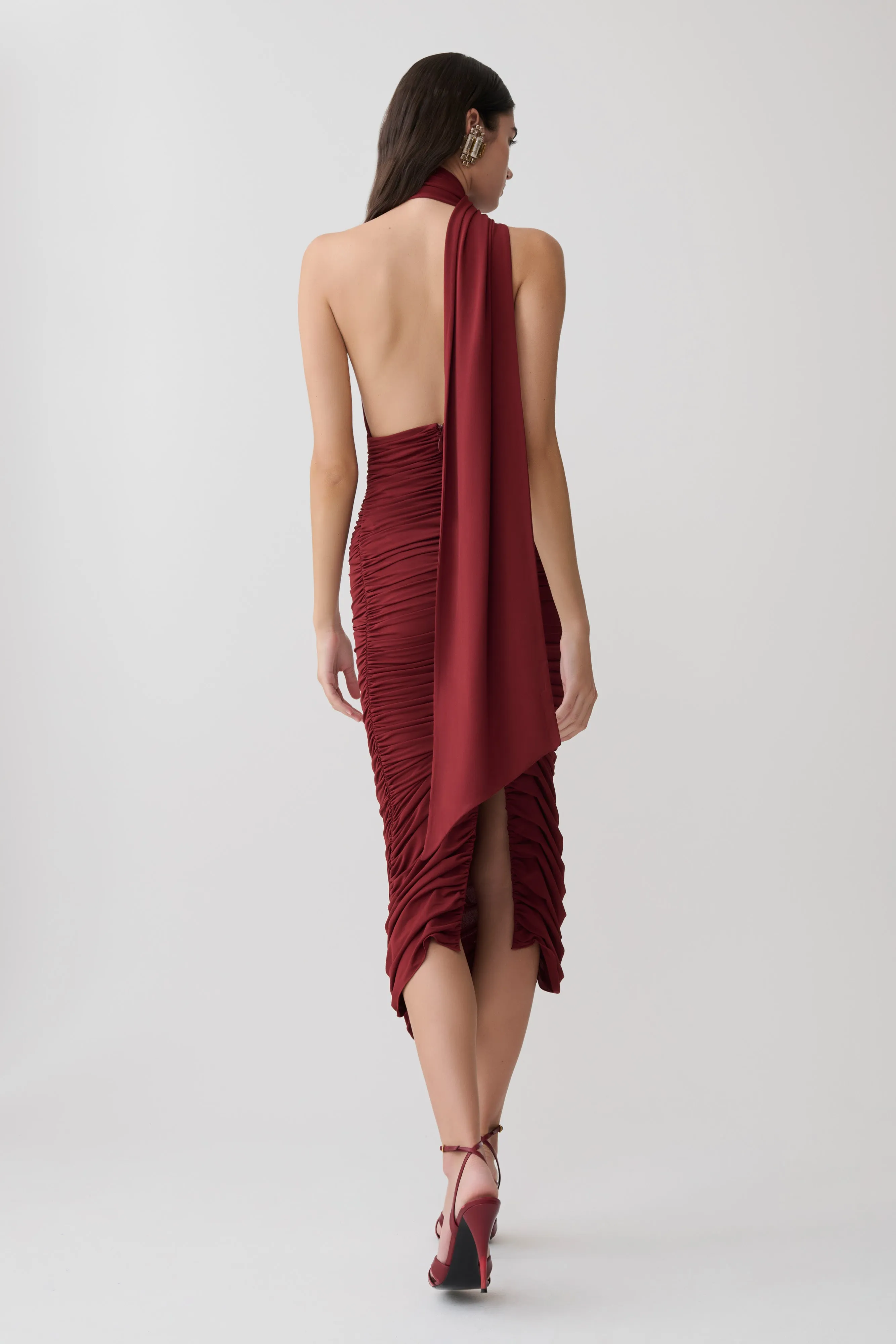 Giannie Draped Midi Dress - Merlot sold by Meshki product image thumbnail 2