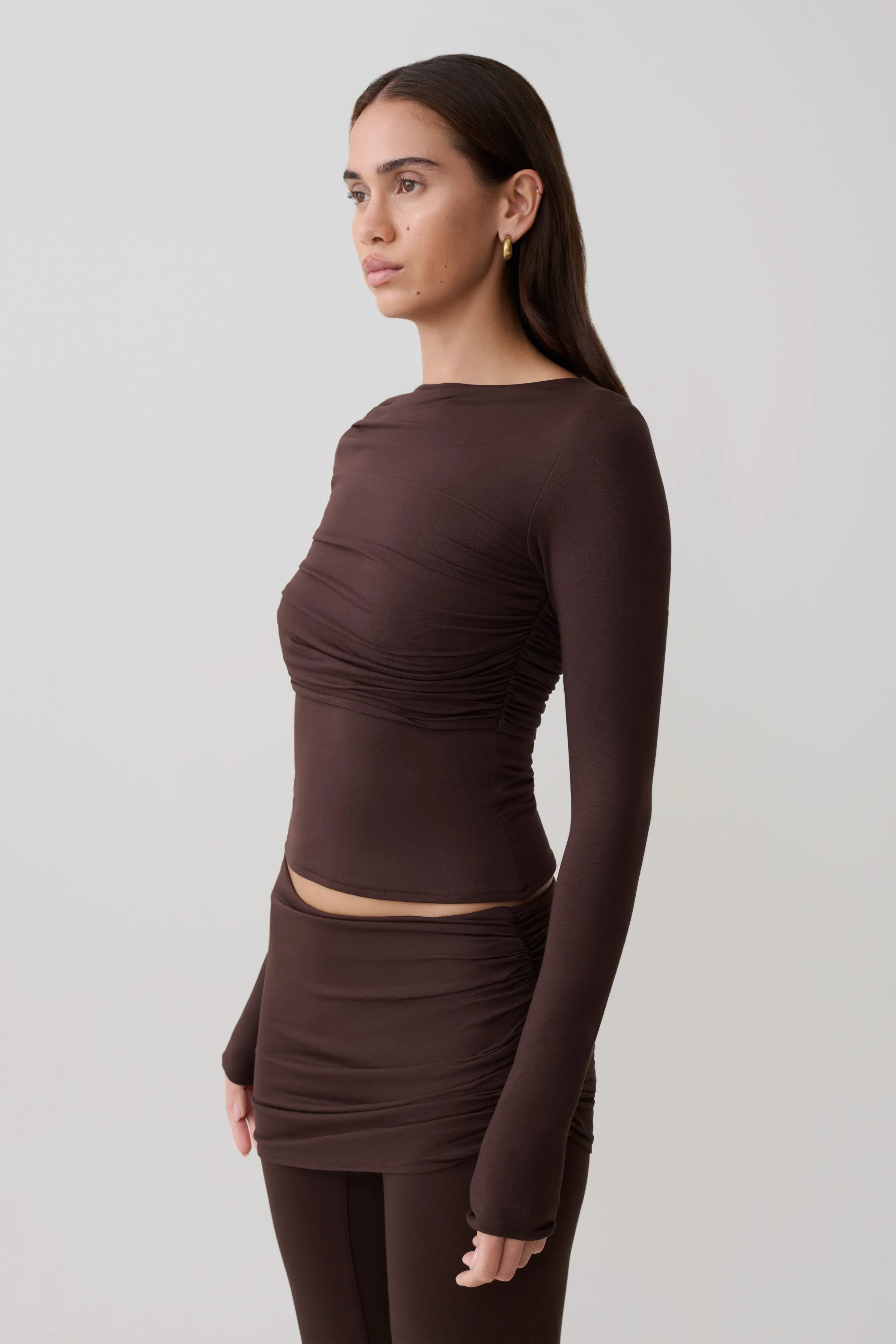 Keaton Modal Long Sleeve Overlay Top - Espresso sold by Meshki product image thumbnail 3