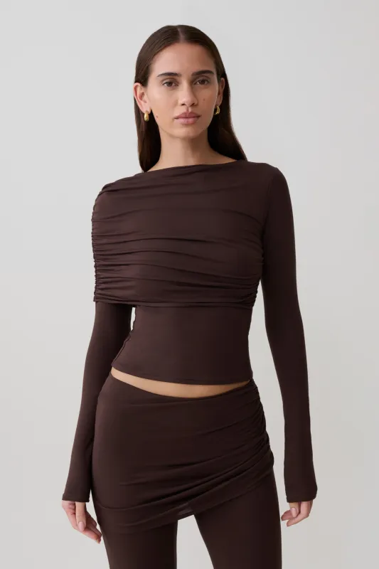 Keaton Modal Long Sleeve Overlay Top - Espresso made by Meshki