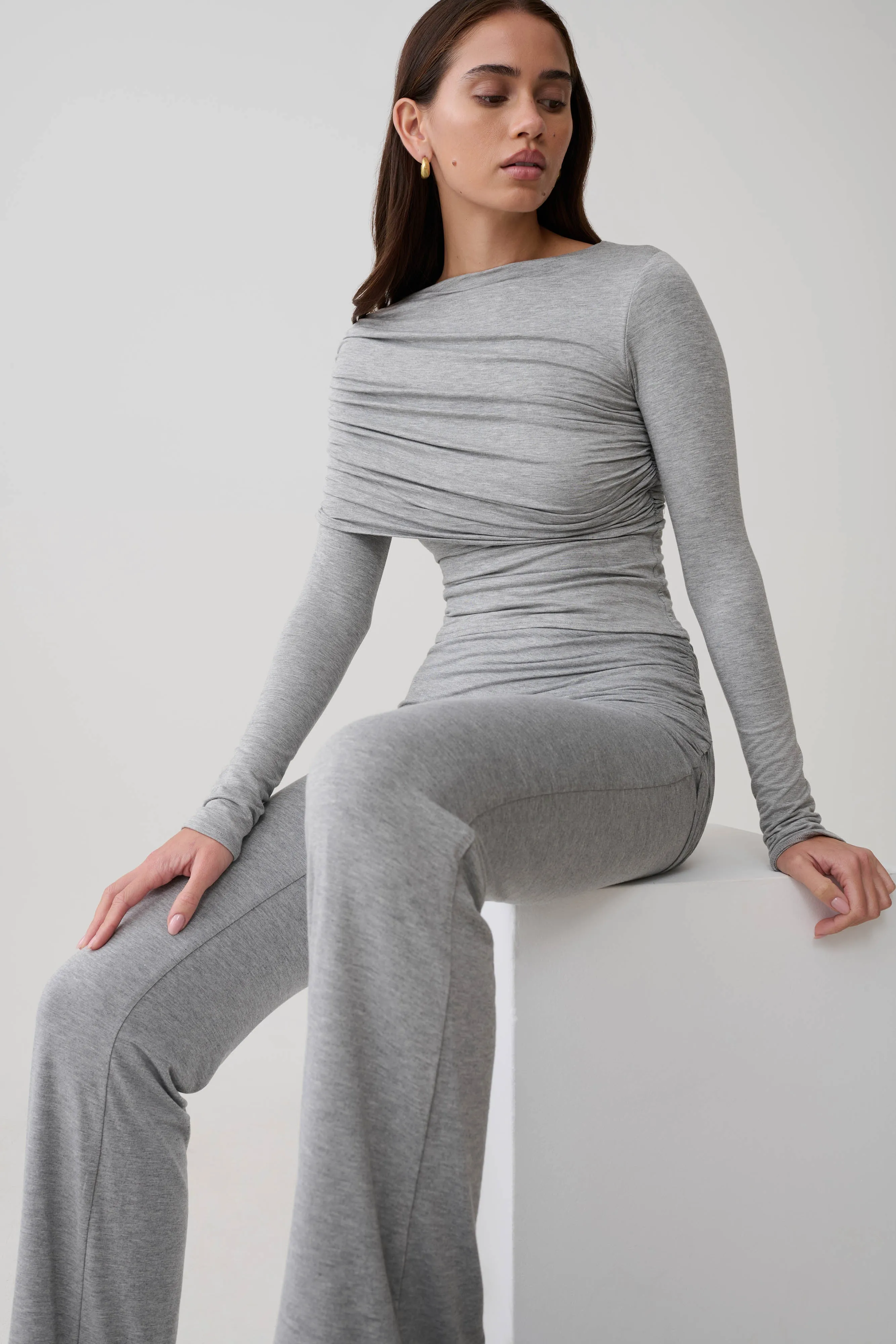 Keaton Modal Long Sleeve Overlay Top - Grey Marle sold by Meshki product image thumbnail 3