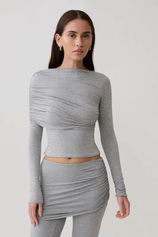 Keaton Modal Long Sleeve Overlay Top - Grey Marle made by Meshki