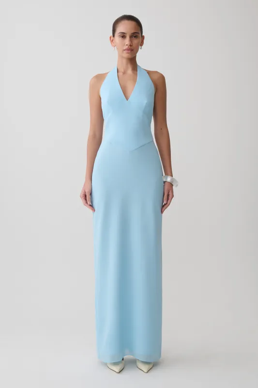 Valentina Chiffon Halter Maxi Dress - Pale Blue made by Meshki