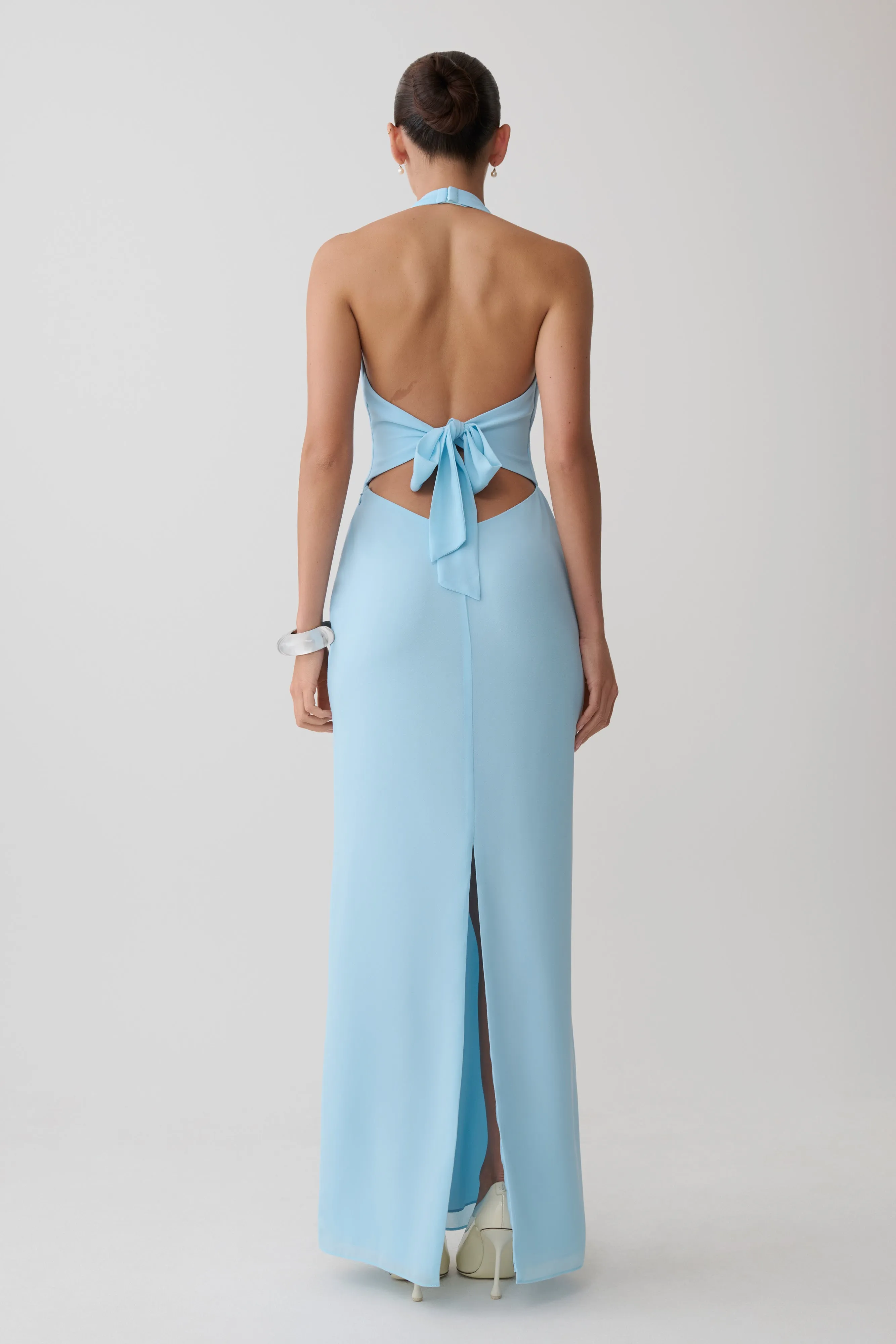 Valentina Chiffon Halter Maxi Dress - Pale Blue sold by Meshki product image thumbnail 2
