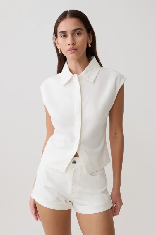 Jeremy Collared Denim Longline Top - White made by Meshki