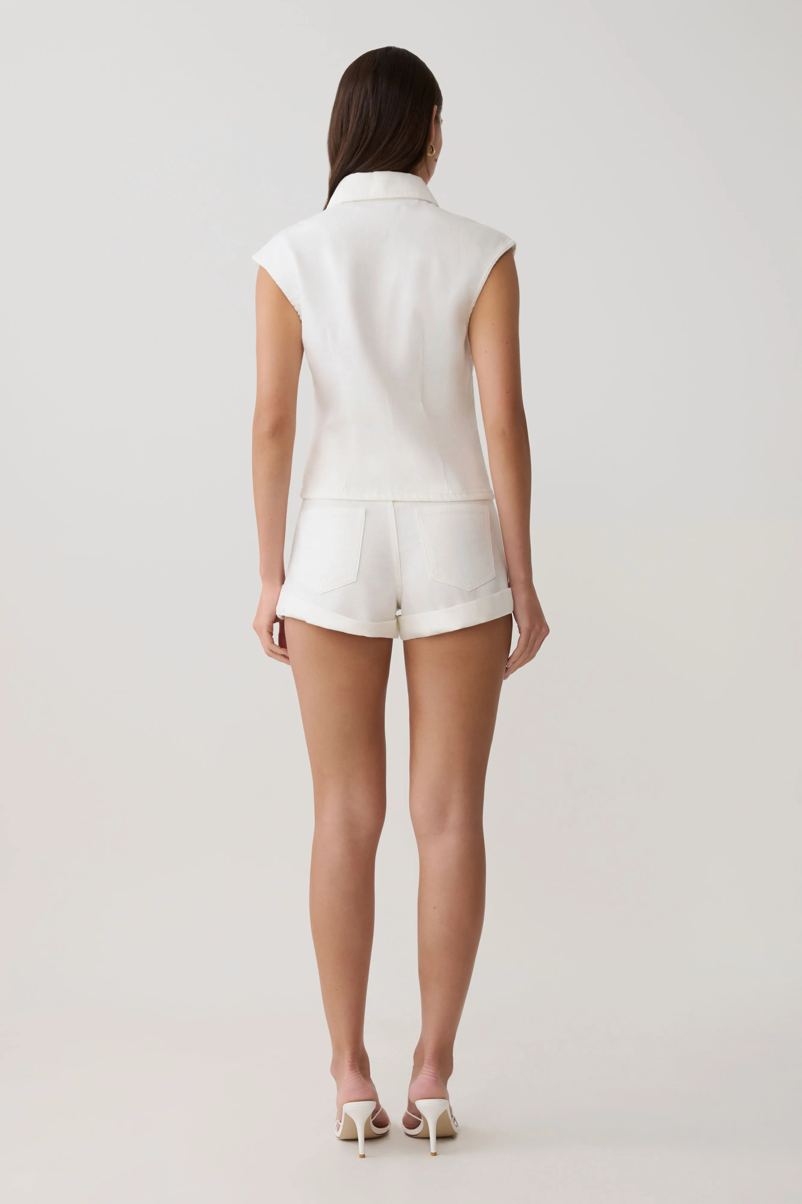 Jeremy Collared Denim Longline Top - White sold by Meshki product image thumbnail 5