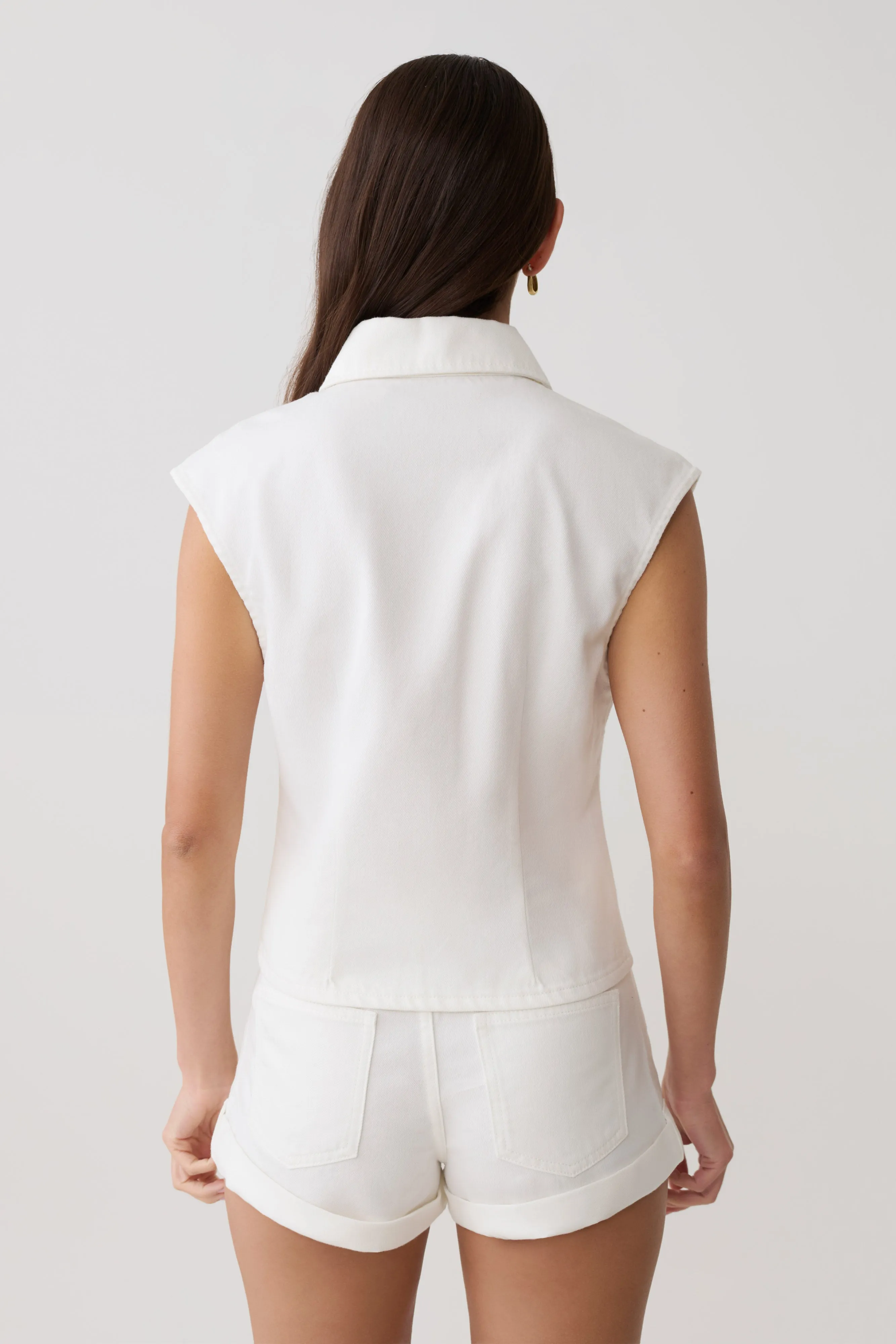 Jeremy Collared Denim Longline Top - White sold by Meshki product image thumbnail 2