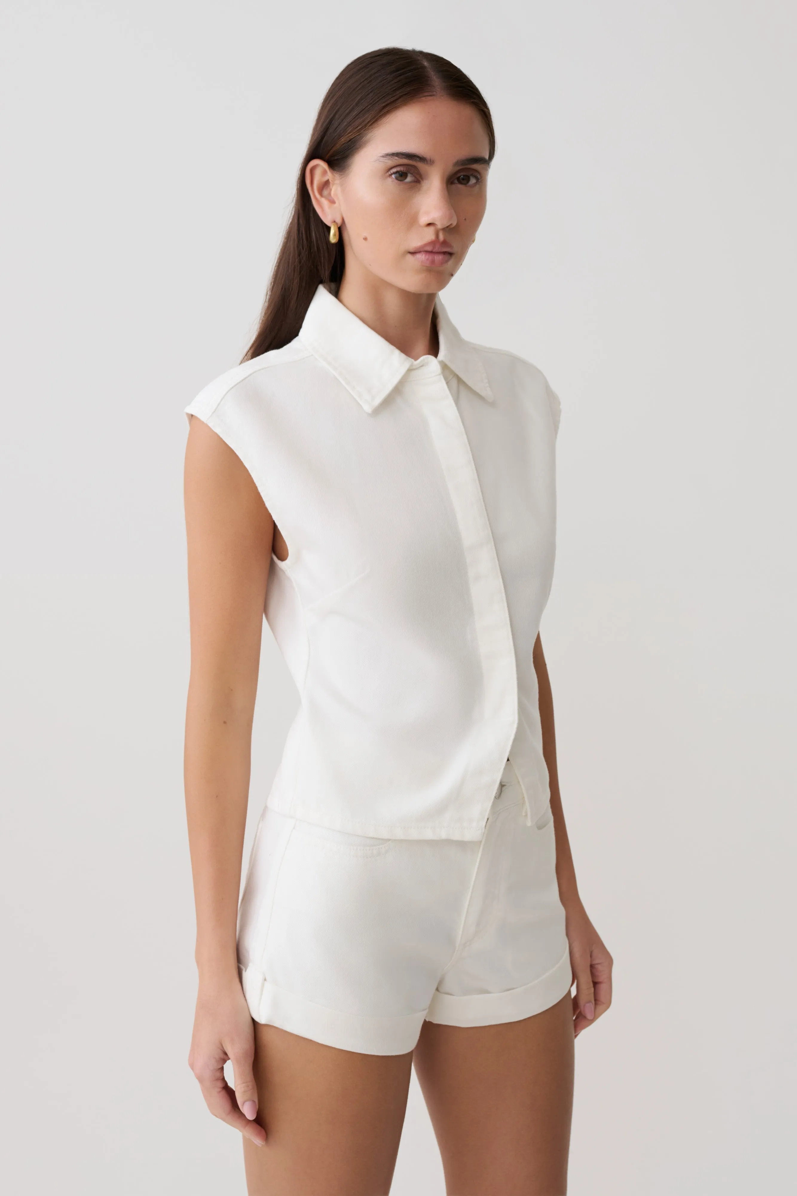 Jeremy Collared Denim Longline Top - White sold by Meshki product image thumbnail 3