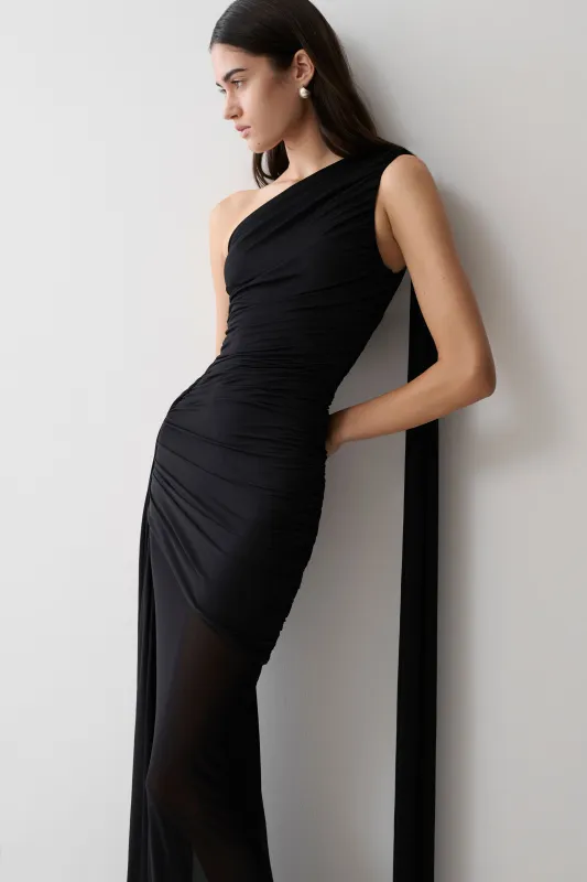 Asher Slinky One Shoulder Maxi Dress - Black made by Meshki