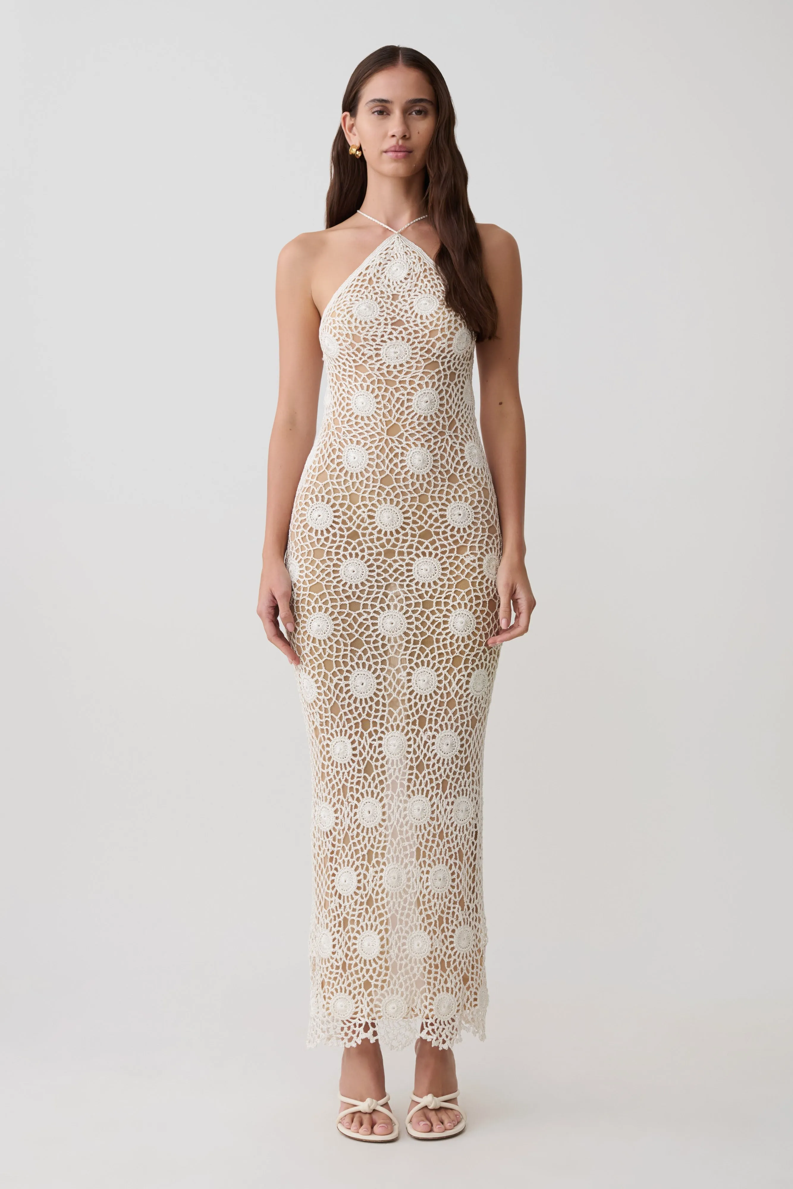 Sam Halter Hand Crochet Maxi Dress - Ivory sold by Meshki