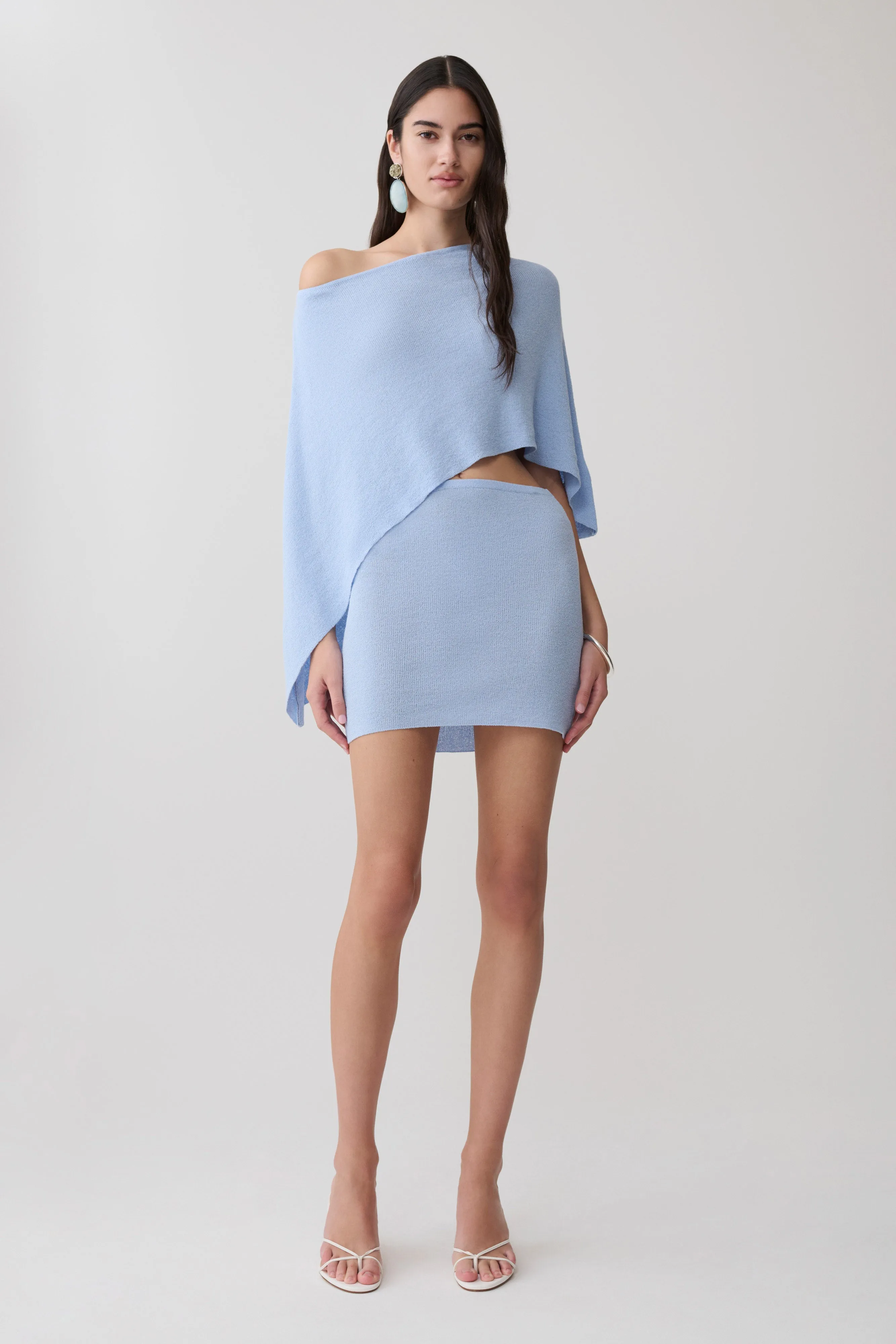Loura Mid Rise Knit Mini Skirt - Cornflower Blue sold by Meshki
