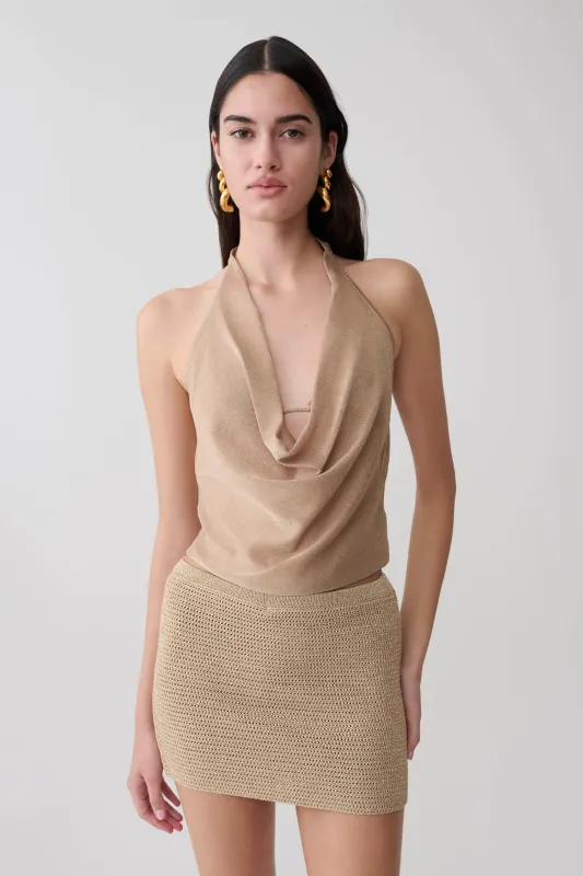 Stan Lurex Cowl Neck Top - Gold made by Meshki