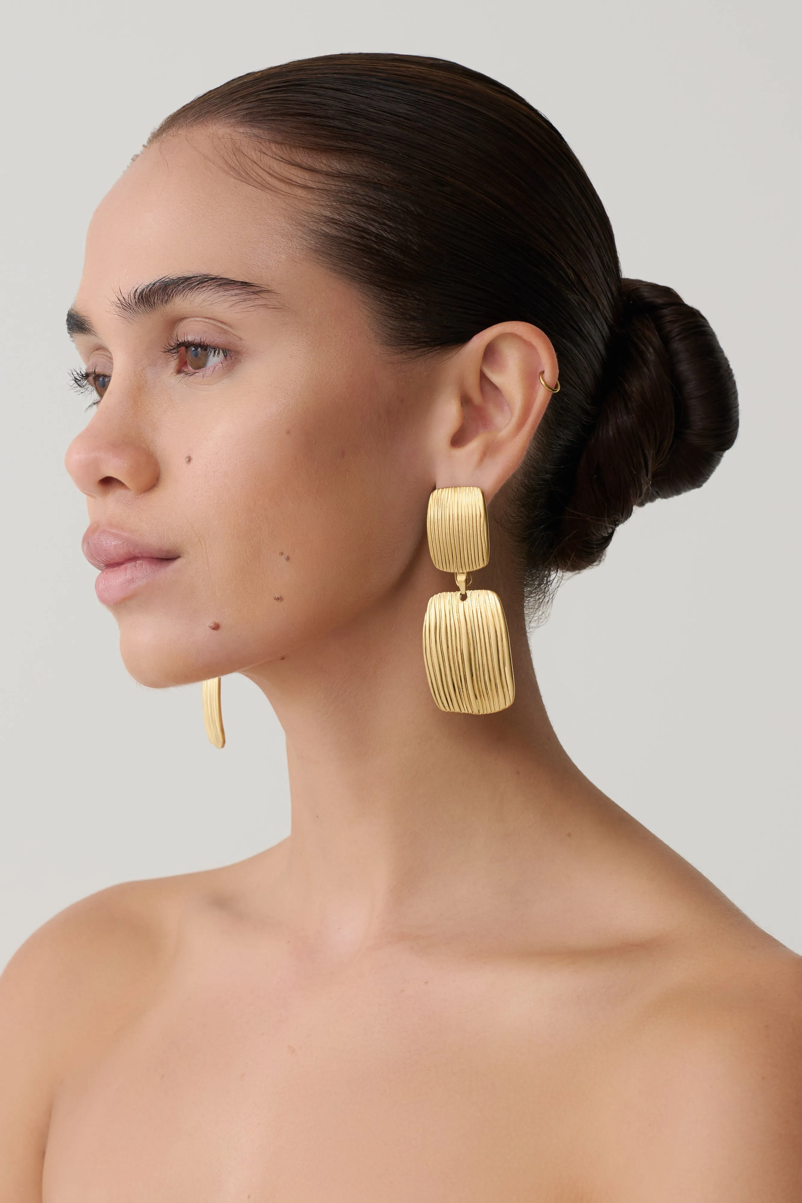 Ruelle Textured Statement Drop Earrings - Gold sold by Meshki