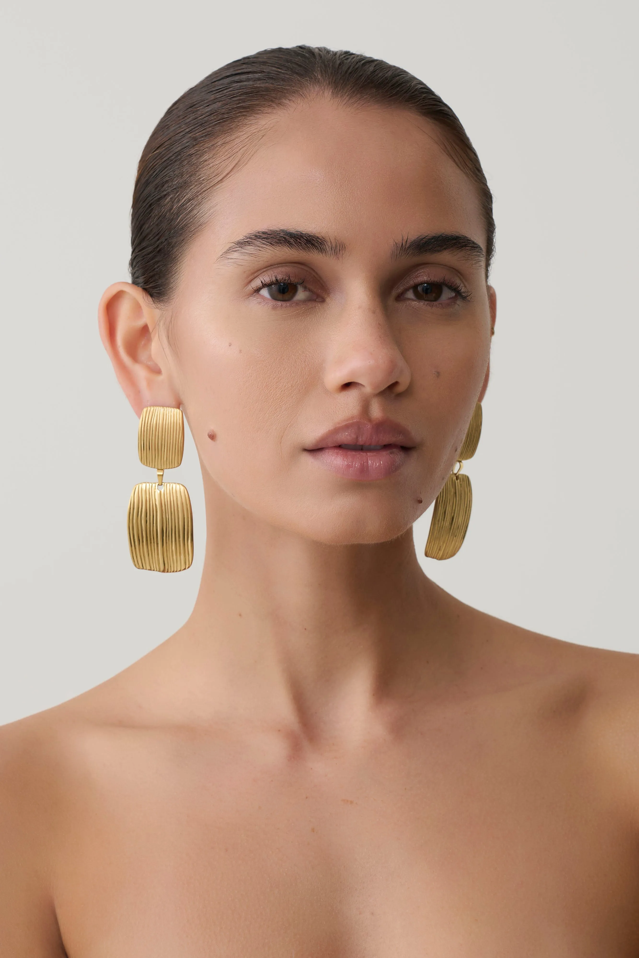 Ruelle Textured Statement Drop Earrings - Gold sold by Meshki product image thumbnail 2