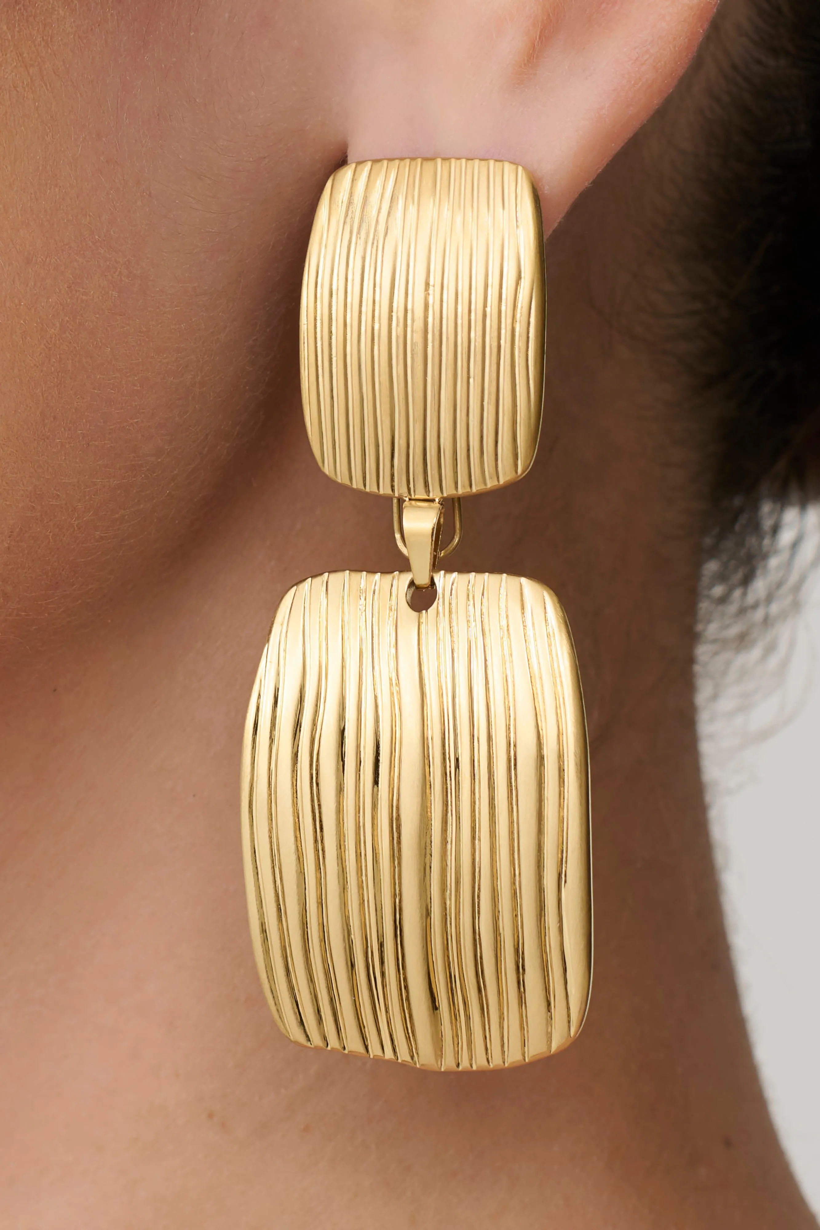 Ruelle Textured Statement Drop Earrings - Gold sold by Meshki product image thumbnail 3