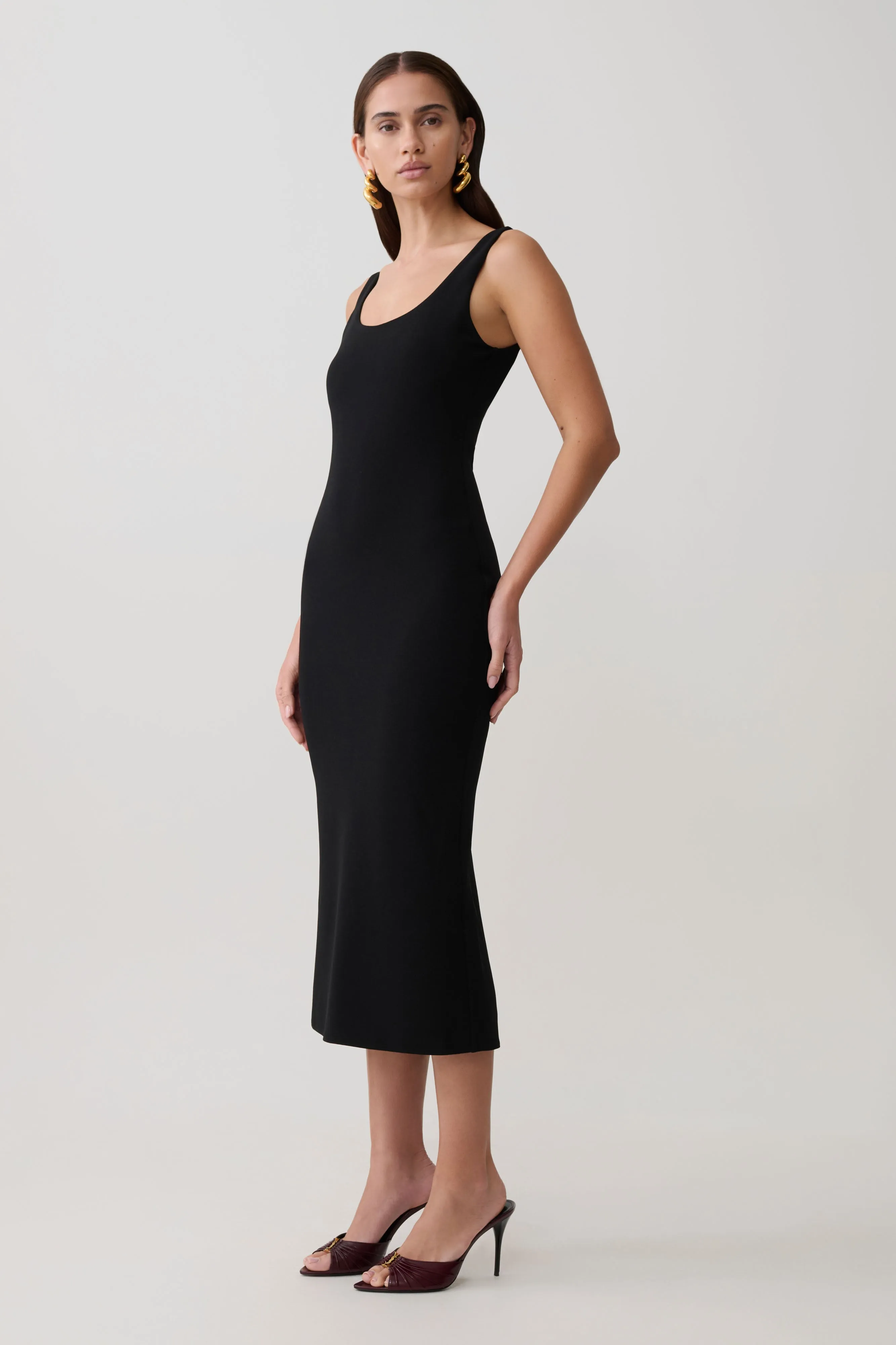 Allyra Scoop Stretch Crepe Midi Dress - Black sold by Meshki product image thumbnail 4