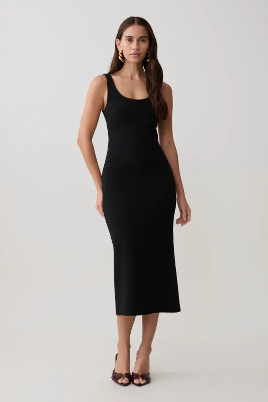 Allyra Scoop Stretch Crepe Midi Dress - Black made by Meshki