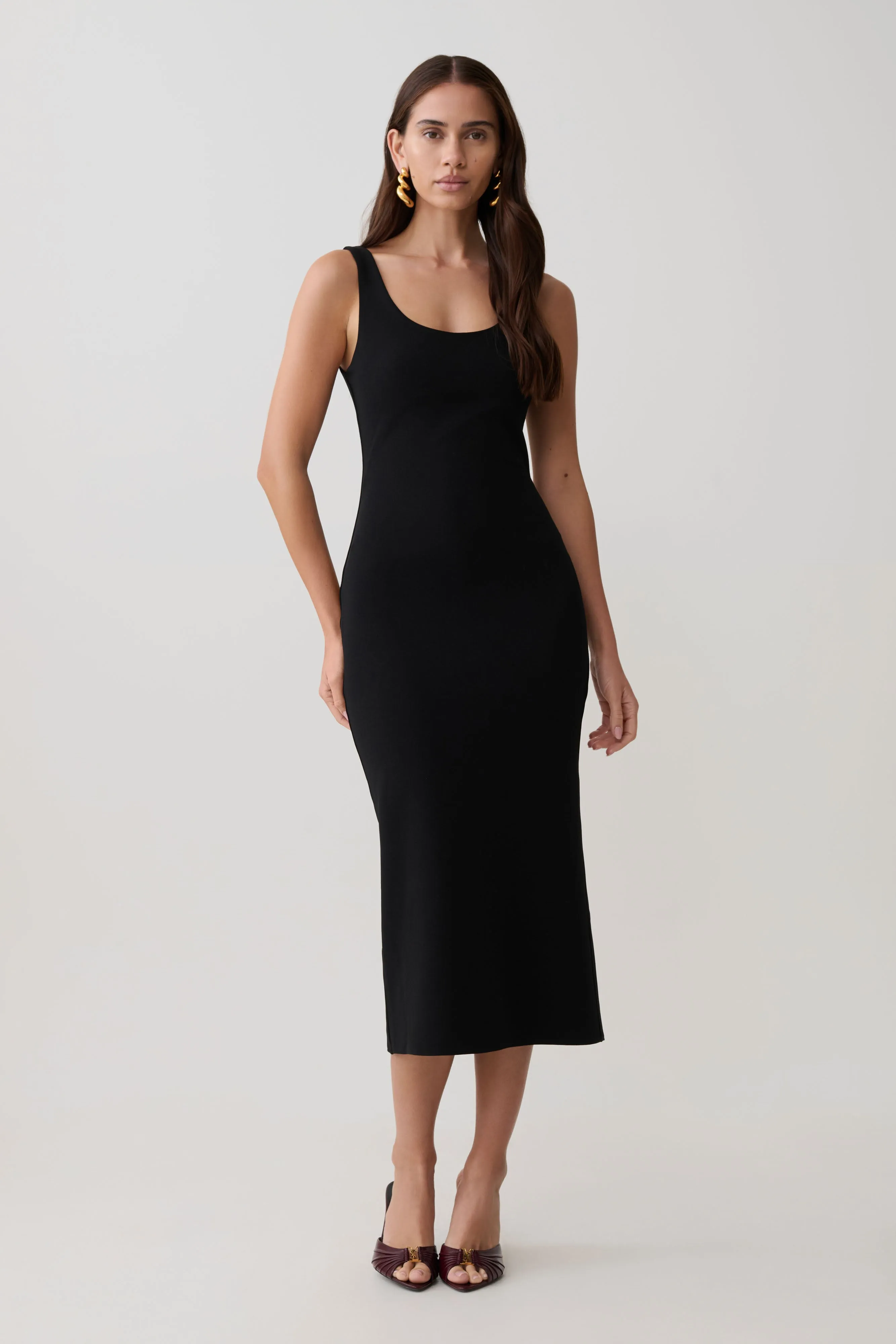 Allyra Scoop Stretch Crepe Midi Dress - Black sold by Meshki
